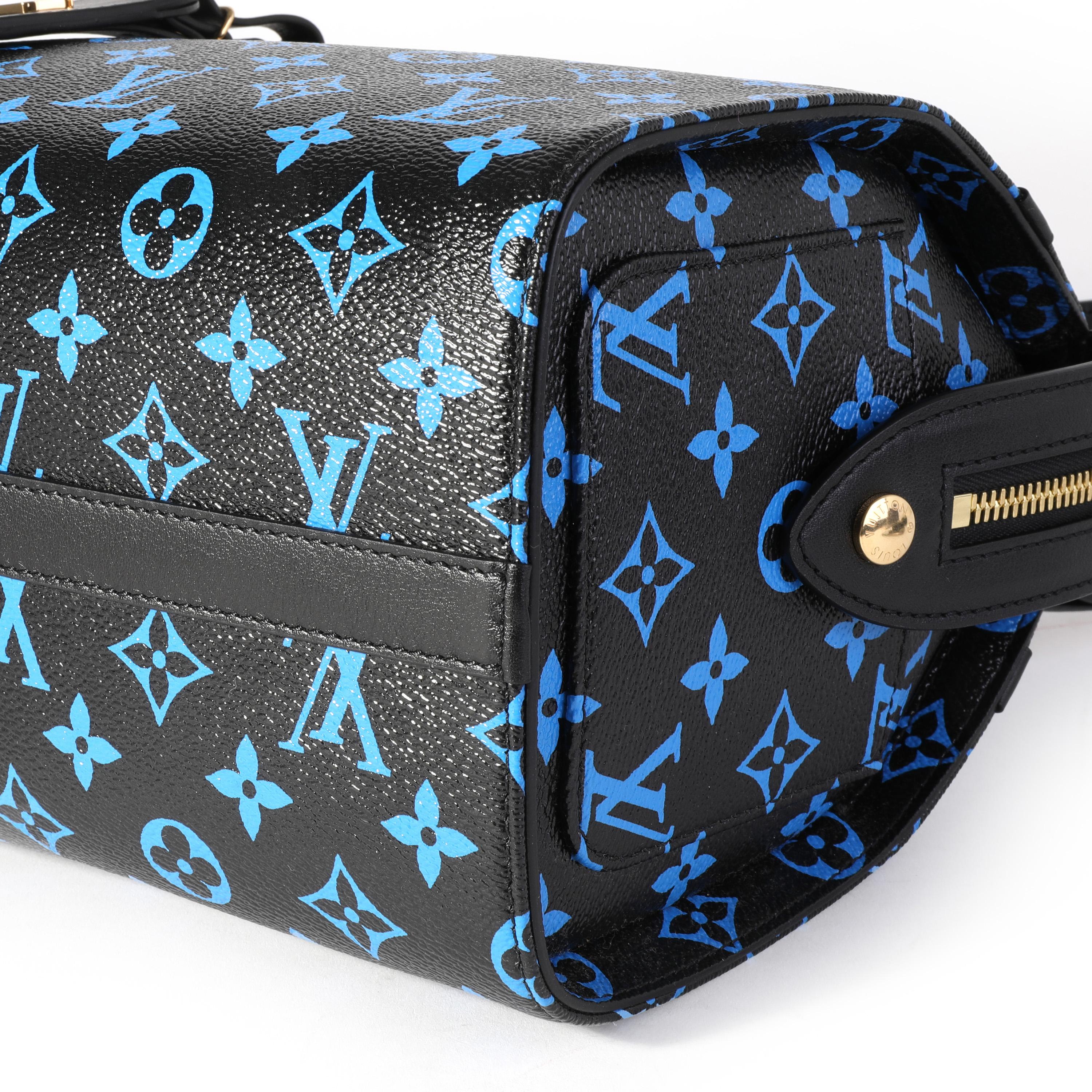 Louis Vuitton Black & Blue Monogram Canvas and Navy Leather Amazon Speedy PM In Excellent Condition In New York, NY