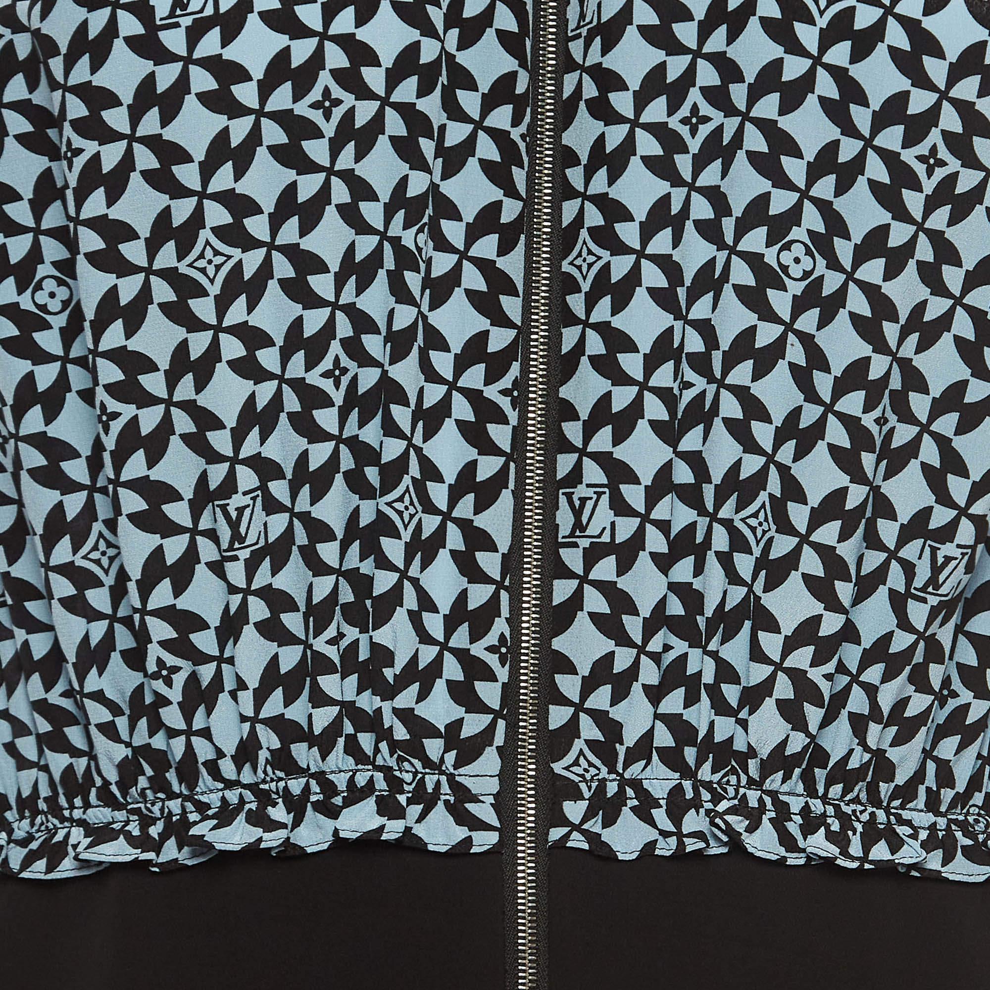 Louis Vuitton Black/Blue Printed Silk Midi Dress L In Good Condition In Dubai, Al Qouz 2