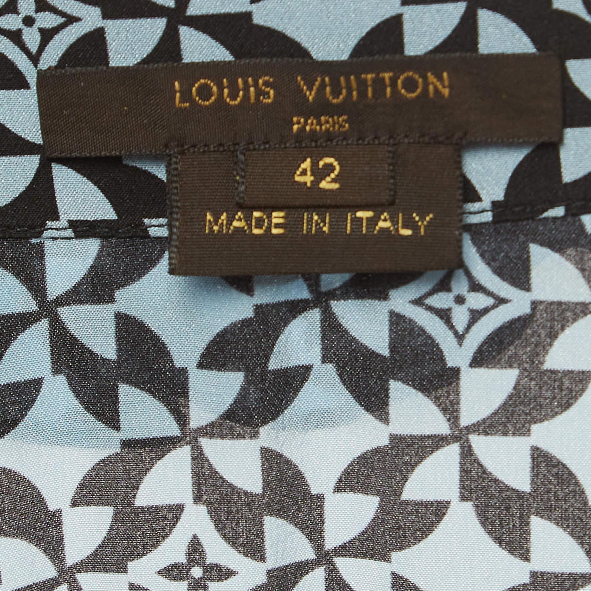 Women's Louis Vuitton Black/Blue Printed Silk Midi Dress L