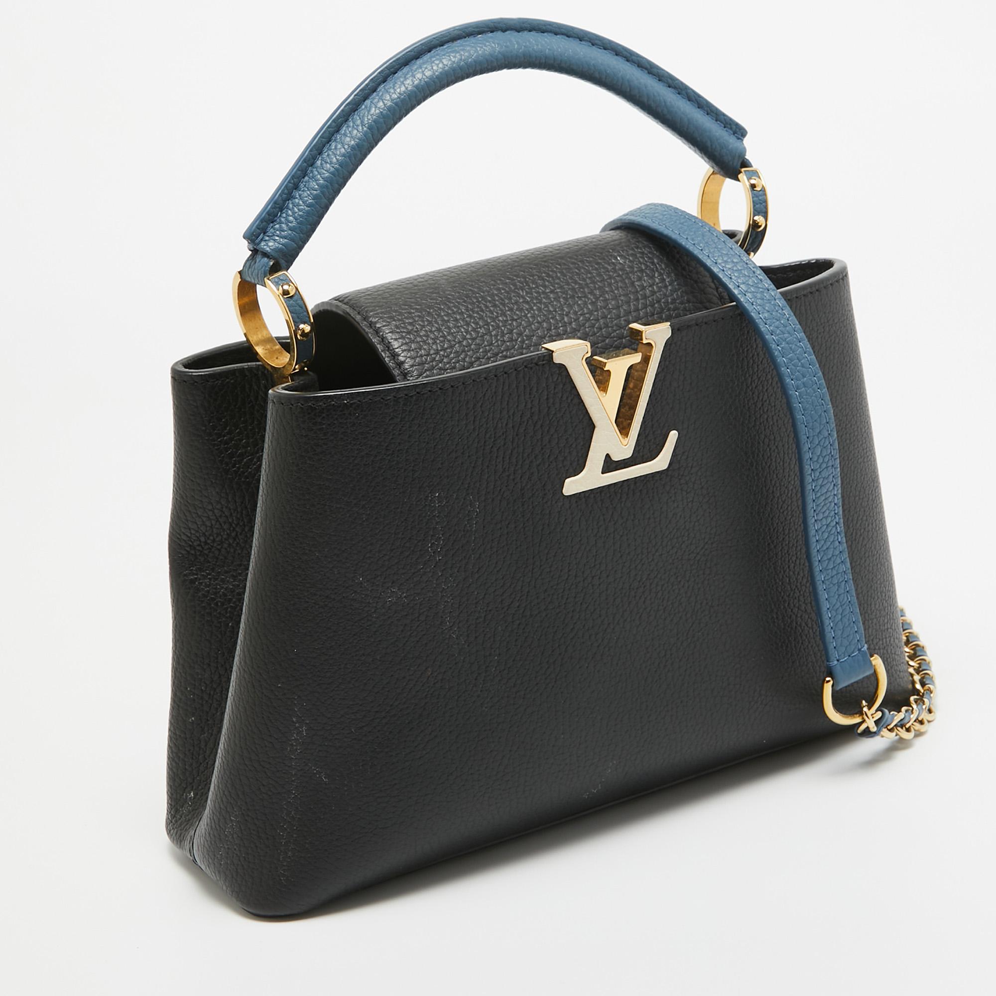 Louis Vuitton Black/Blue Taurillon Leather Capucines BB Bag In Excellent Condition In Dubai, Al Qouz 2
