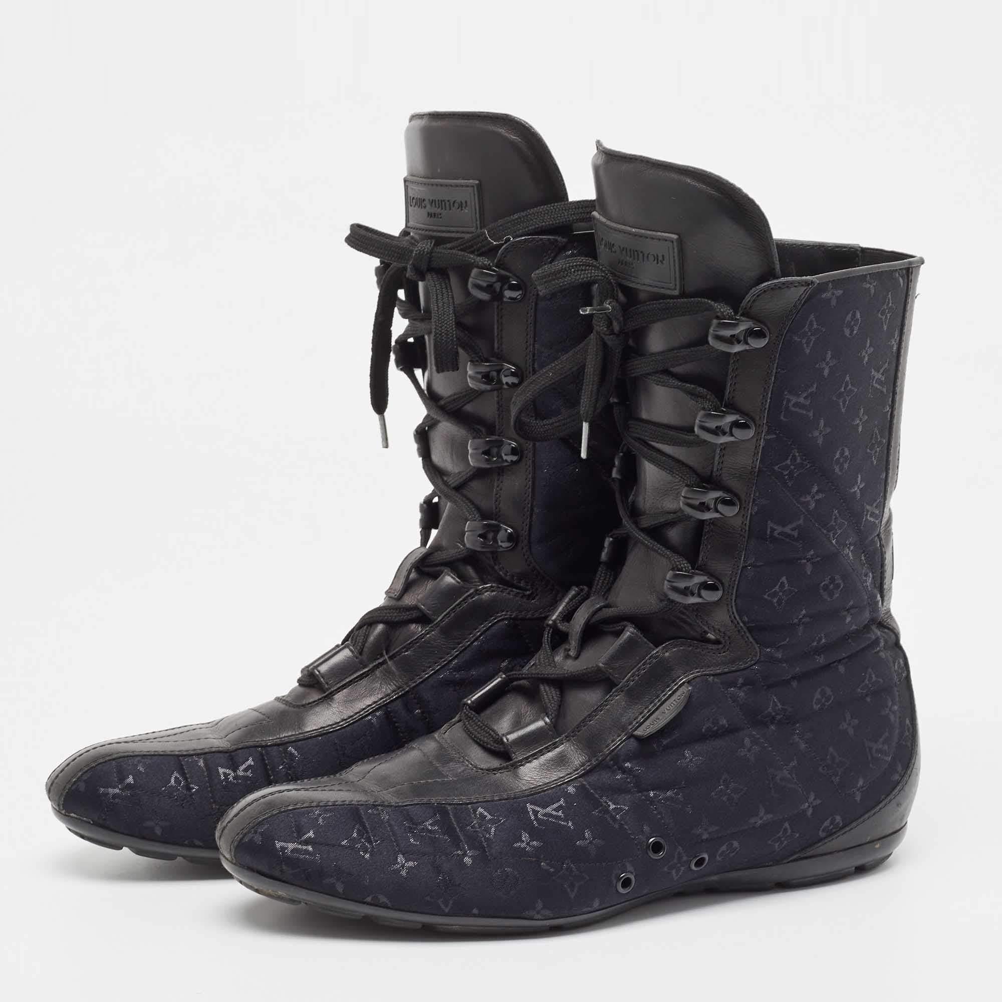 Louis Vuitton Black/Blue Velvet and Leather High Top Sneakers Size 38 For Sale 4