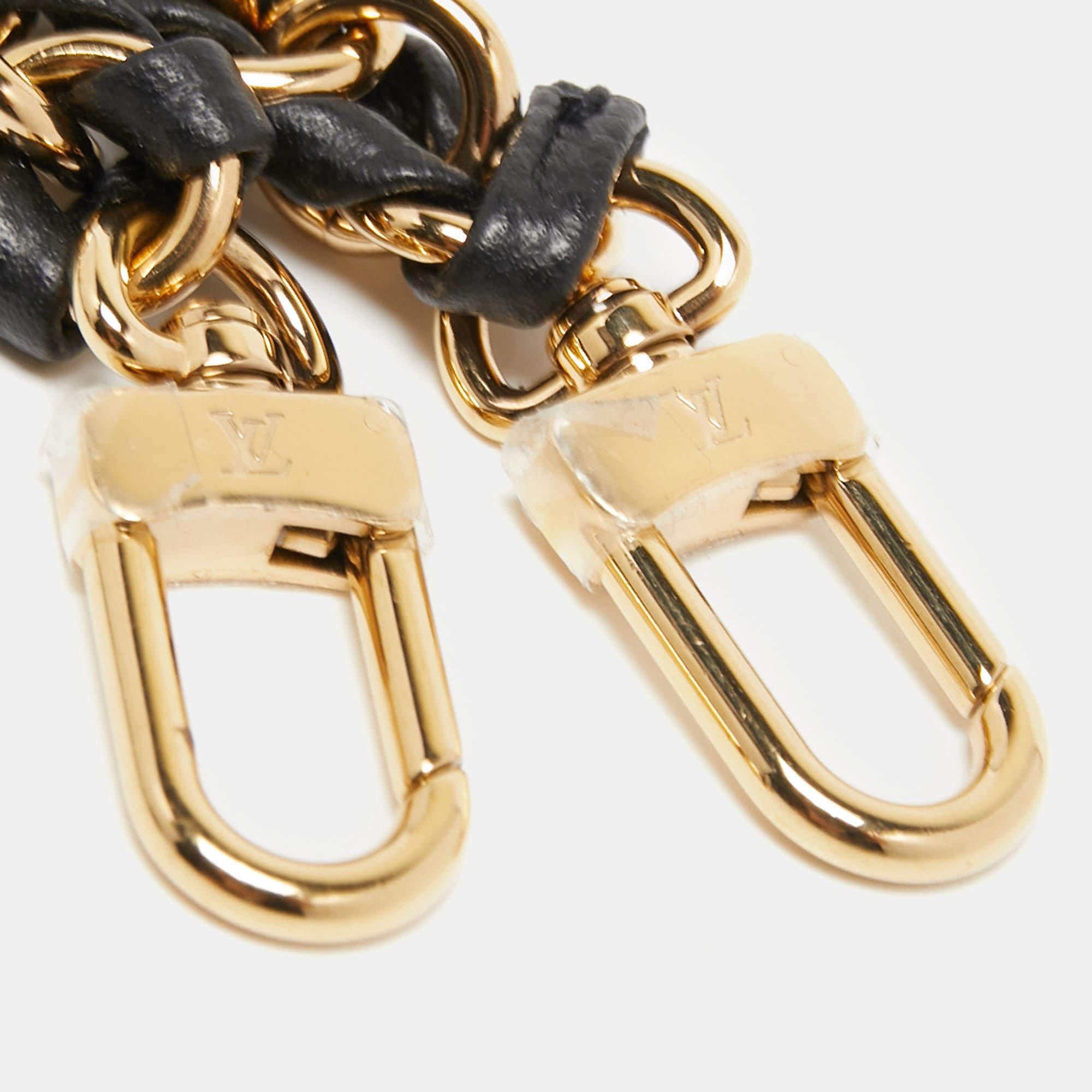Beige Louis Vuitton Black Braided Leather Chain Shoulder Bag Strap
