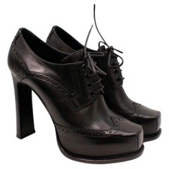 Louis Vuitton Black Brogue Leather Derby Heeled Booties