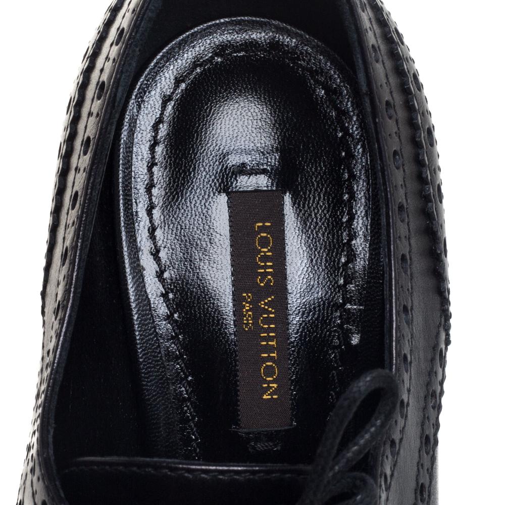 Louis Vuitton Black Brogue Leather Derby Platform Ankle Booties Size 39 1