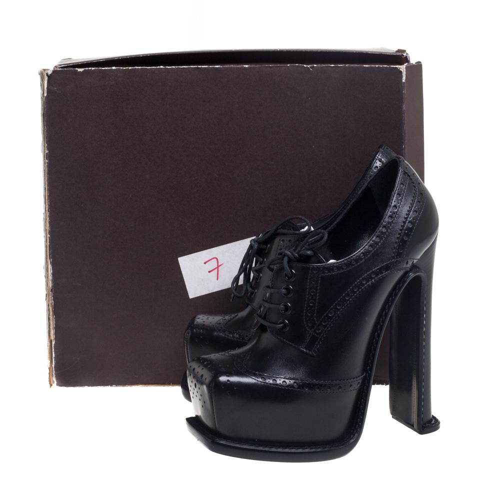 Louis Vuitton Black Brogue Leather Derby Platform Ankle Booties Size 39 4