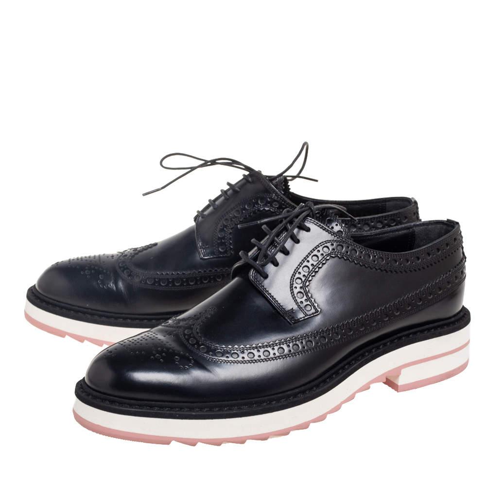 Louis Vuitton Black Brogue Leather Lace Up Derby Size 37.5 For Sale 1