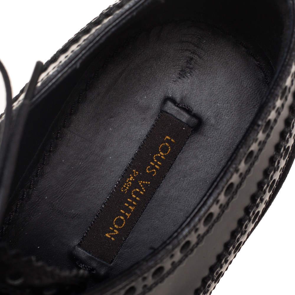 Louis Vuitton Black Brogue Leather Lace Up Derby Size 37.5 For Sale 2