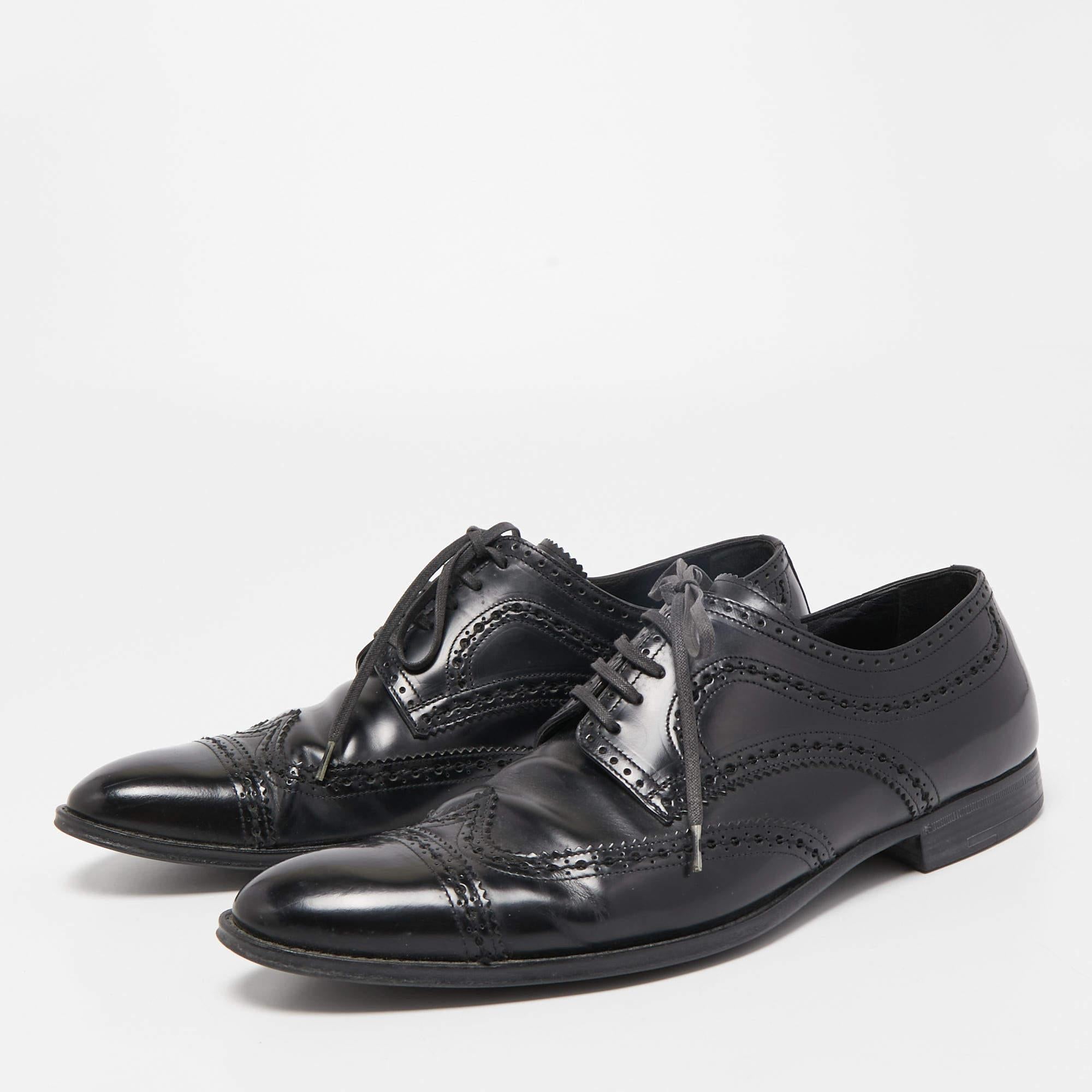 Men's Louis Vuitton Black Brogue Leather Lace Up Derby Size 41