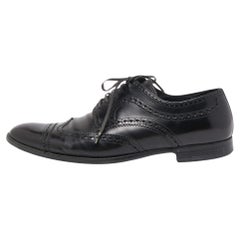 Used Louis Vuitton Black Brogue Leather Lace Up Derby Size 41