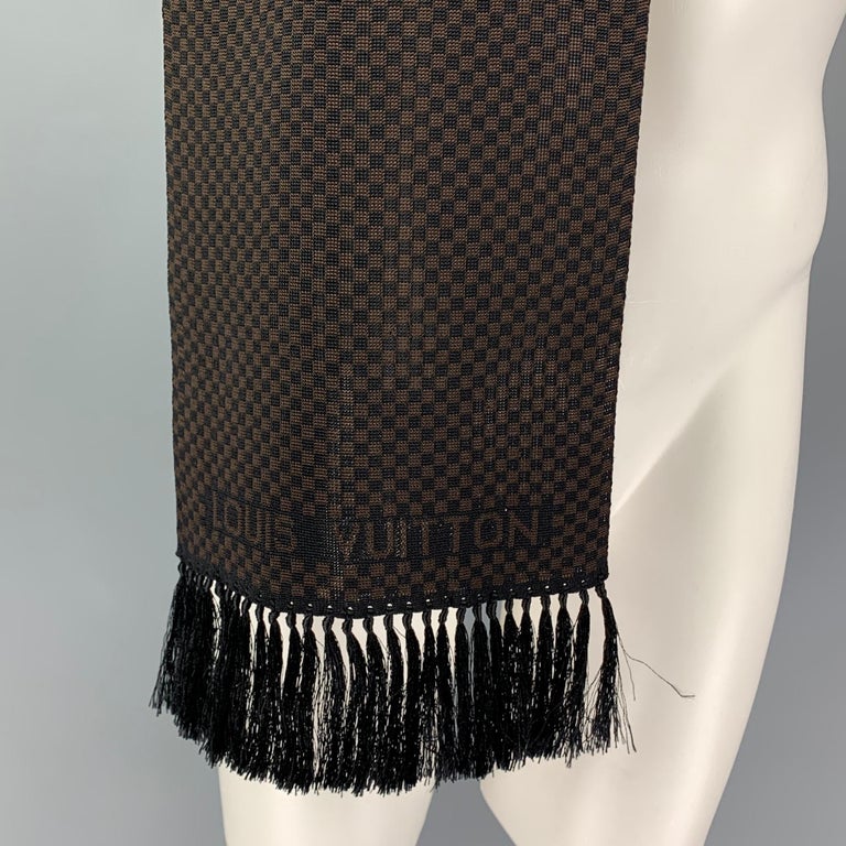LOUIS VUITTON Black Grey Damier Cashmere Silk Scarf For Sale at 1stDibs