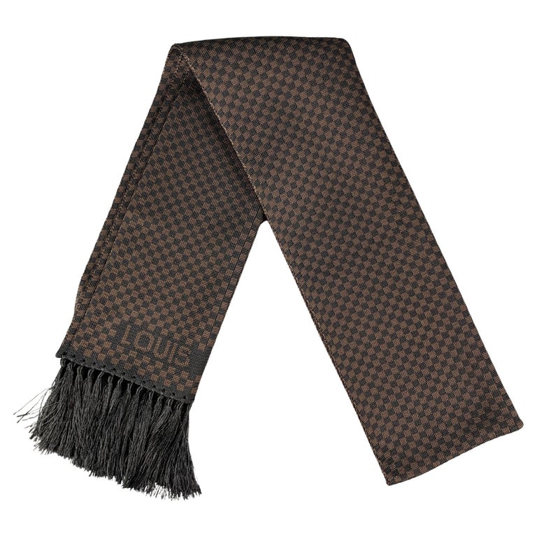 Authentic Louis Vuitton Gray & Black Cashmere Silk LV Monogram Scarf Fringe  Edge