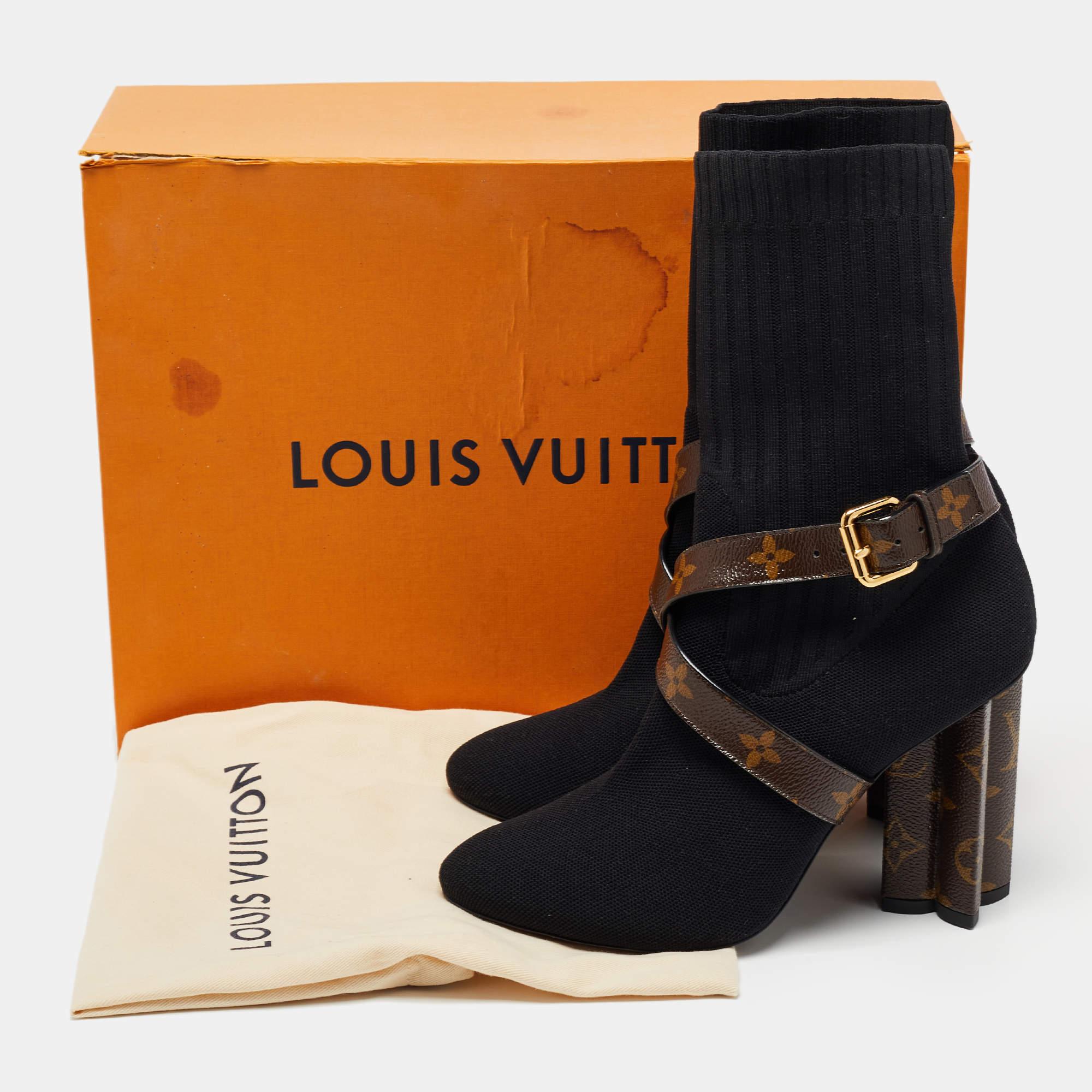 Louis Vuitton Black/Brown Knit Fabric And Monogram Canvas Ankle Boots Size 39 5