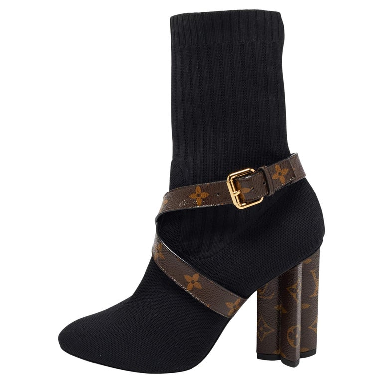 Louis Vuitton Black Monogram Knit Fabric Silhouette Ankle Boots