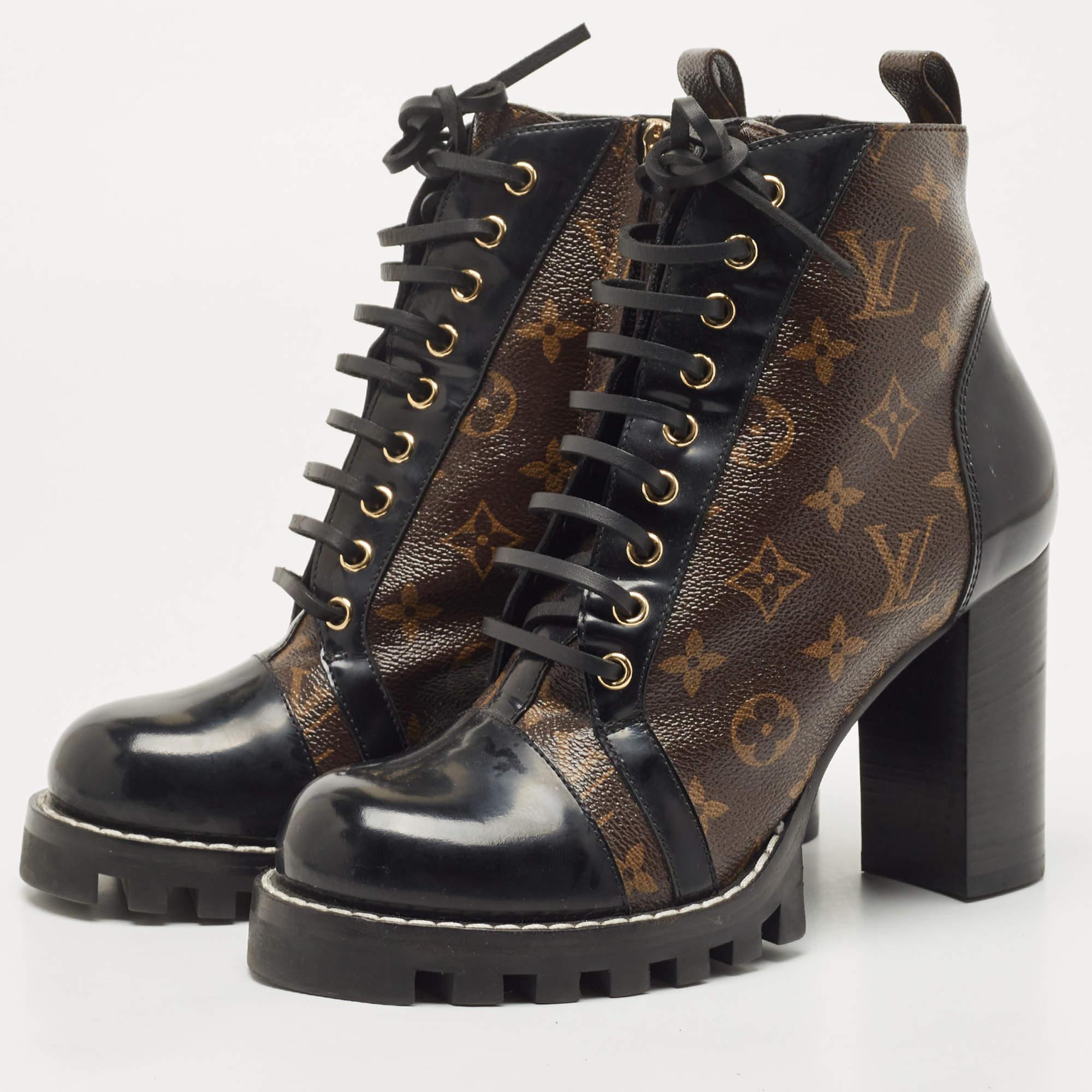 Louis Vuitton Black/Brown Leather and Monogram Boots Size 40 1