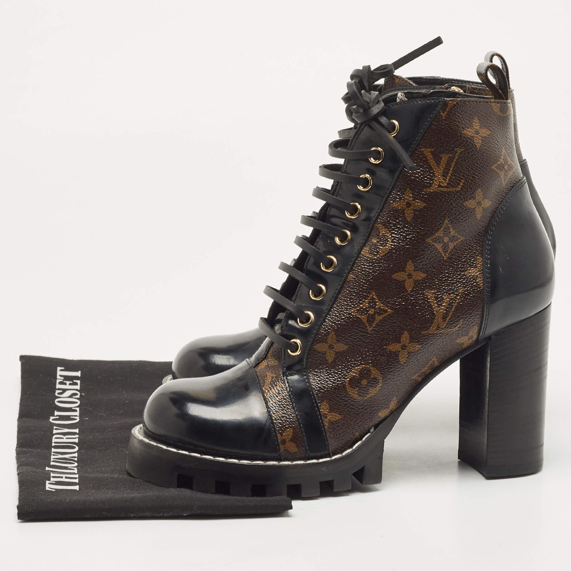 Louis Vuitton Black/Brown Leather and Monogram Boots Size 40 5