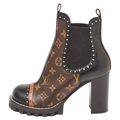 Louis Vuitton Black/Brown Leather and Monogram Canvas Ankle Boots Size 38.5