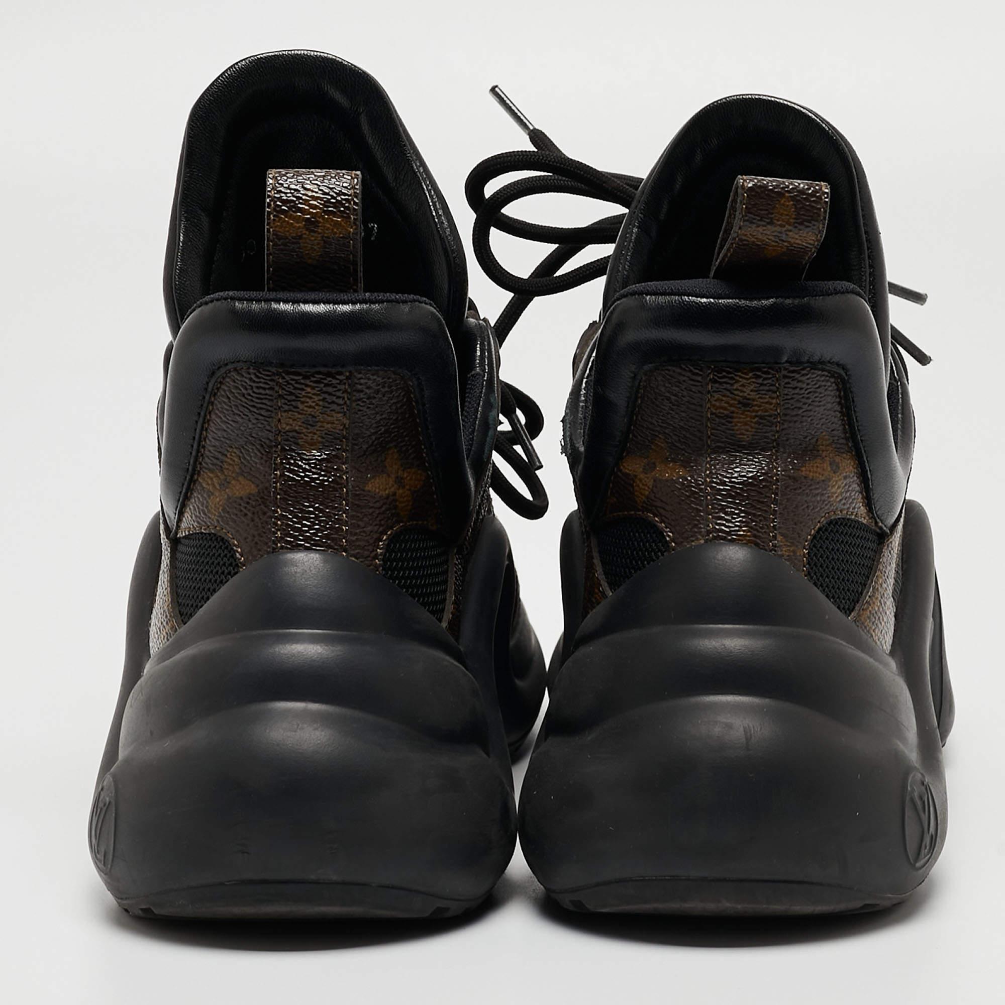 Louis Vuitton Black/Brown Leather and Monogram Canvas Archlight Sneakers Size 37 In Good Condition In Dubai, Al Qouz 2