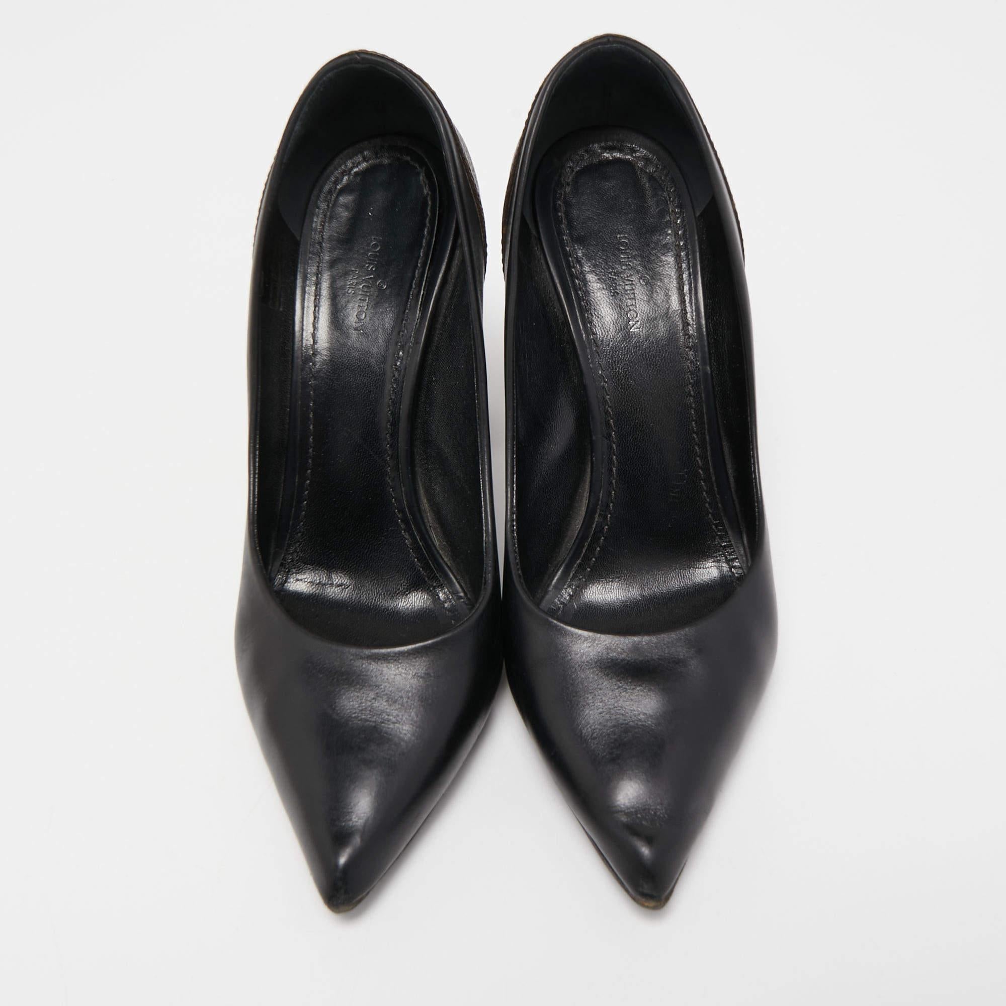 Women's Louis Vuitton Black/Brown Leather and Monogram Canvas Matchmaker Pumps Size 37.5