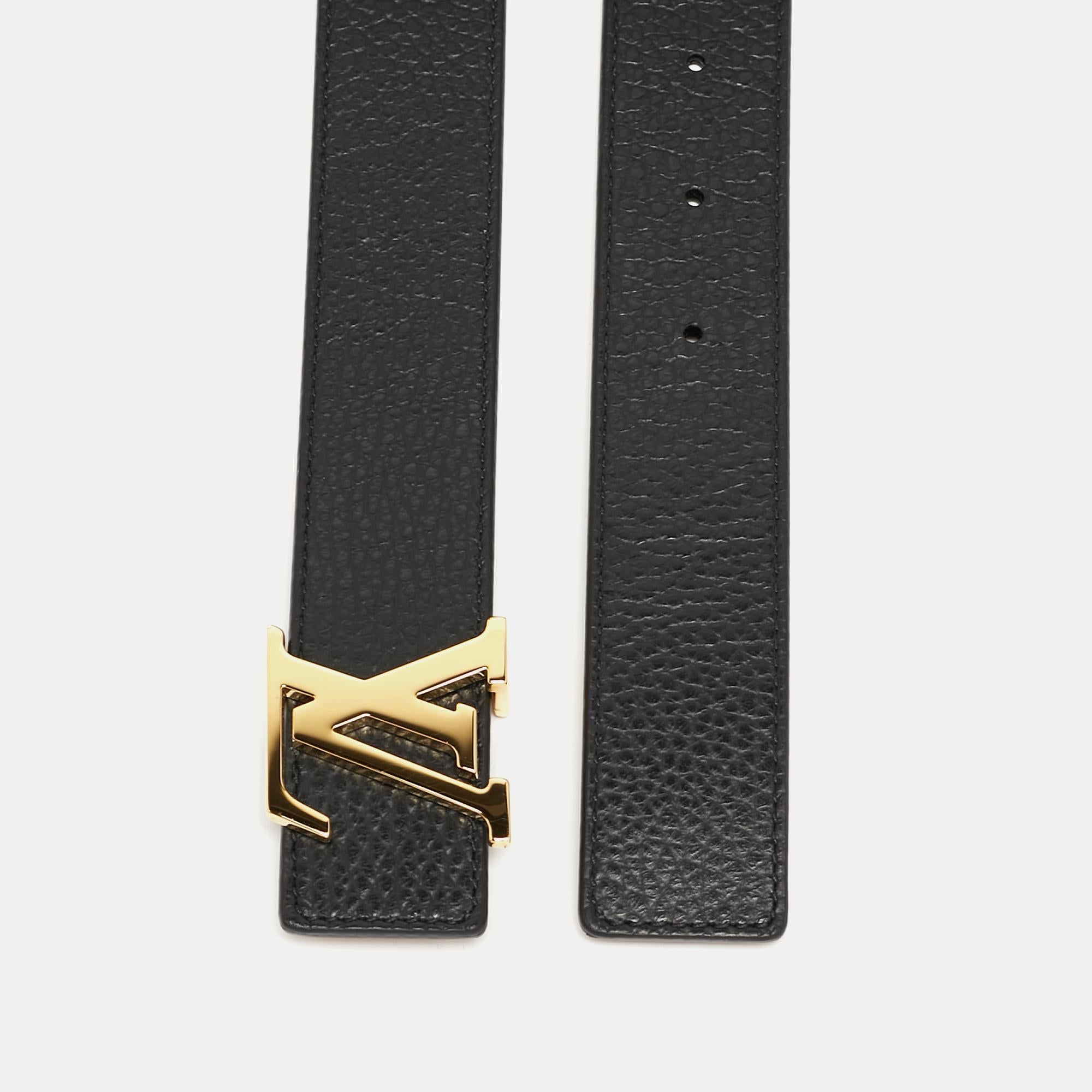 Women's Louis Vuitton Black/Brown Leather LV Initials Reversible Belt 85CM