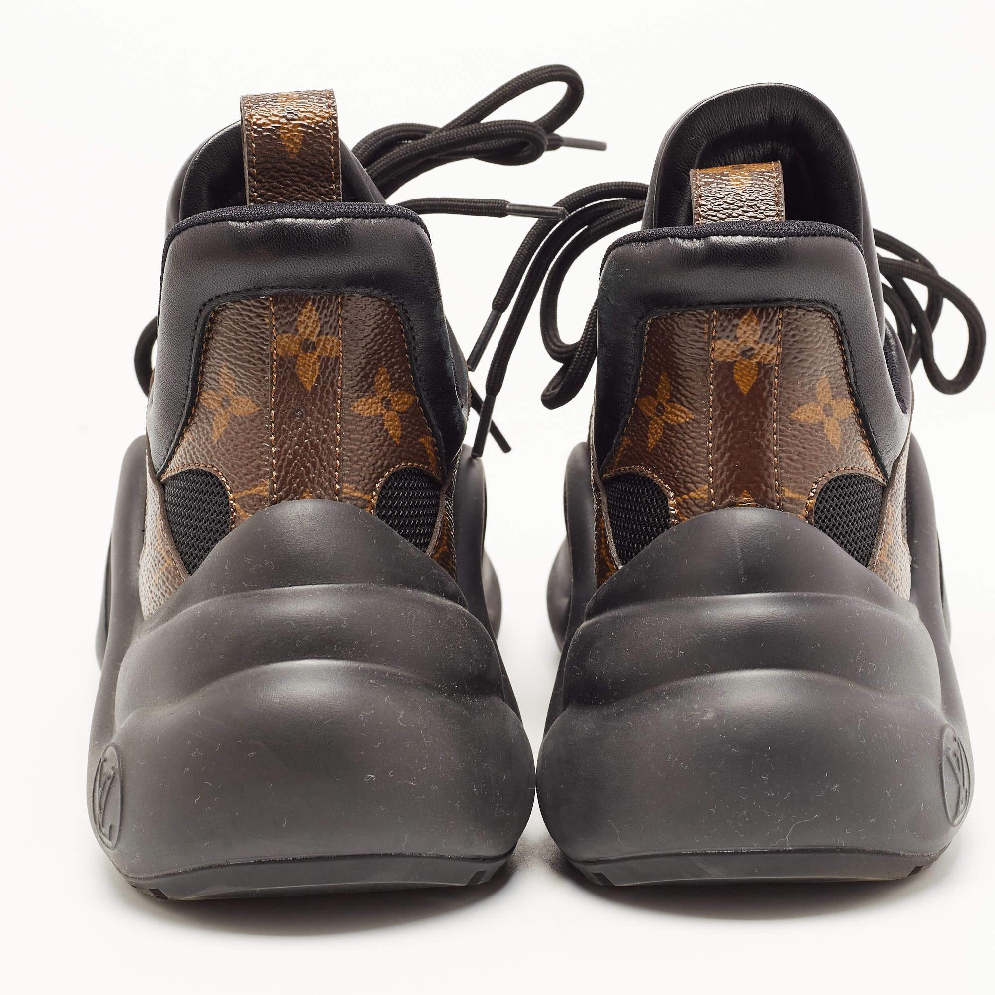 Louis Vuitton Black/Brown Mesh and Monogram Canvas Archlight Sneakers Size 38 For Sale 1