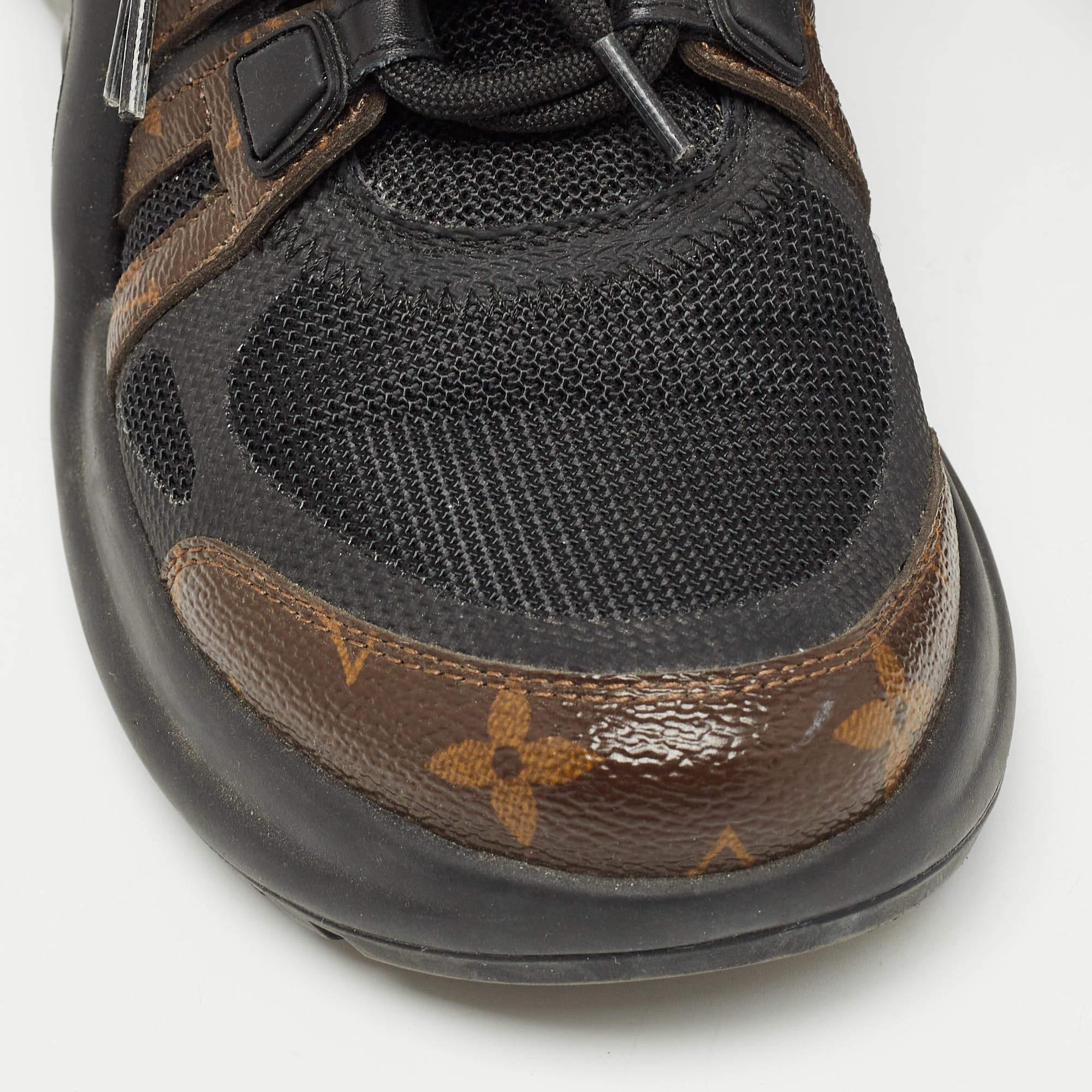 Louis Vuitton Black/Brown Mesh and Monogram Canvas Archlight Sneakers Size 38 For Sale 3