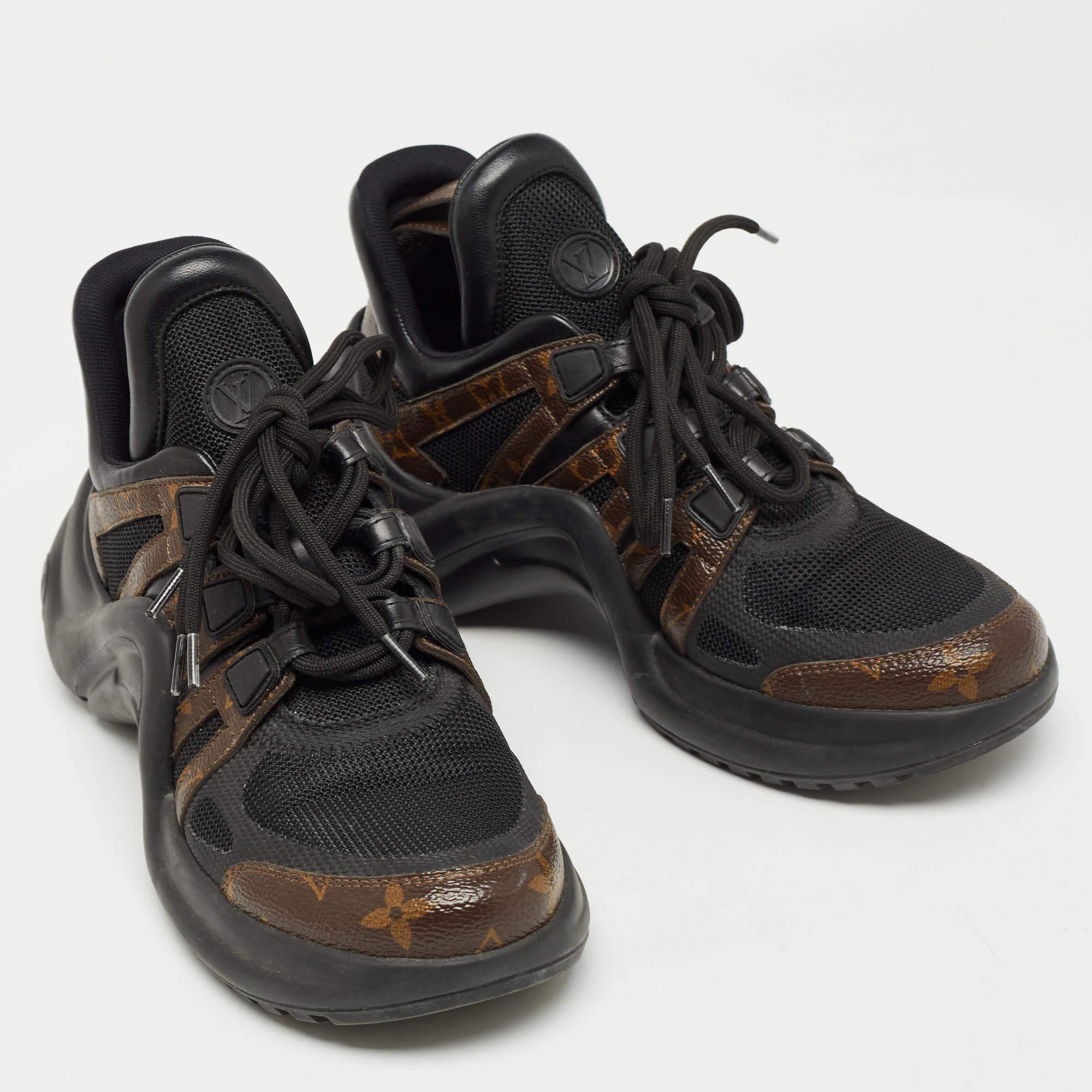 Louis Vuitton Black/Brown Mesh and Monogram Canvas Archlight Sneakers Size 38 For Sale 4