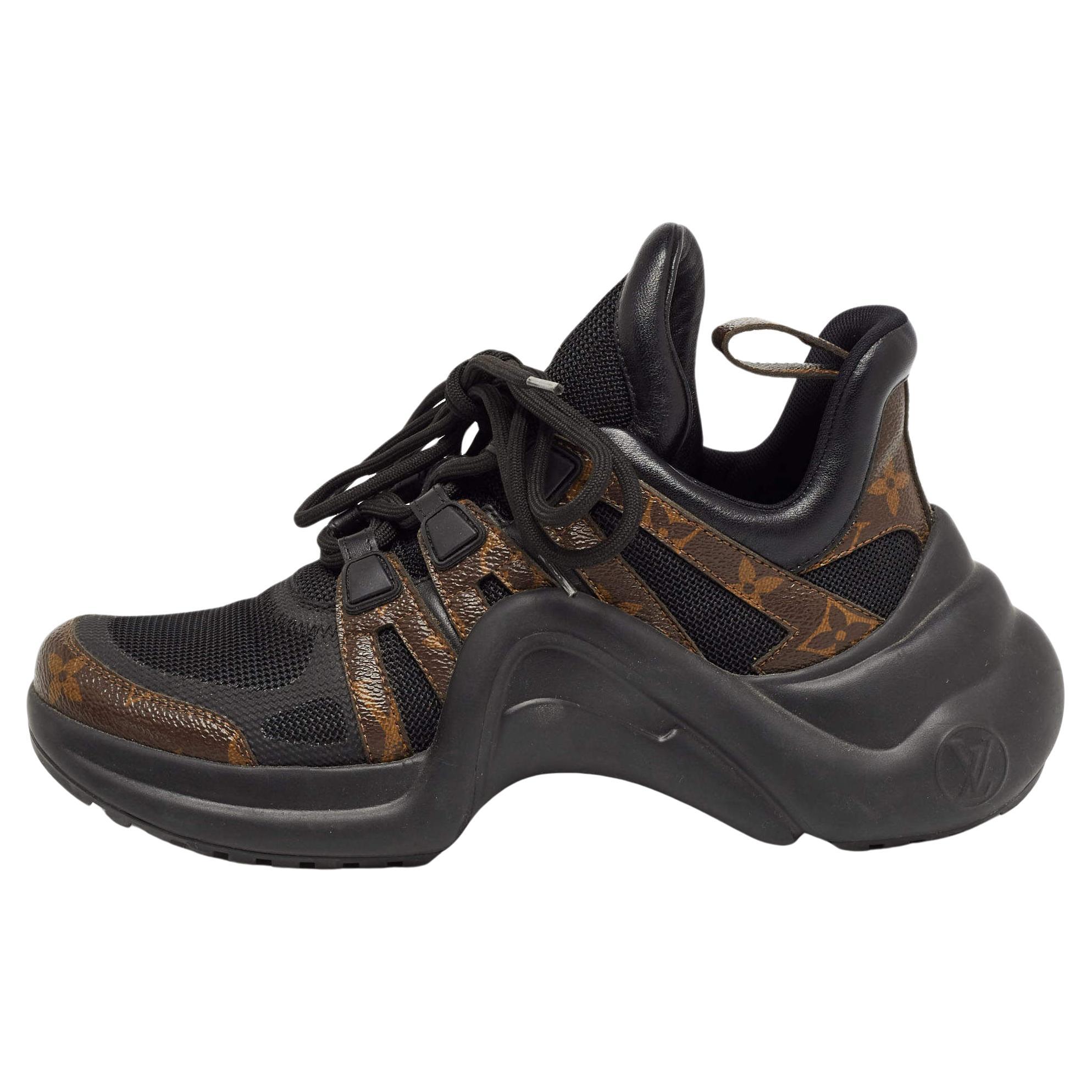 Louis Vuitton Black/Brown Mesh and Monogram Canvas Archlight Sneakers Size 38 For Sale