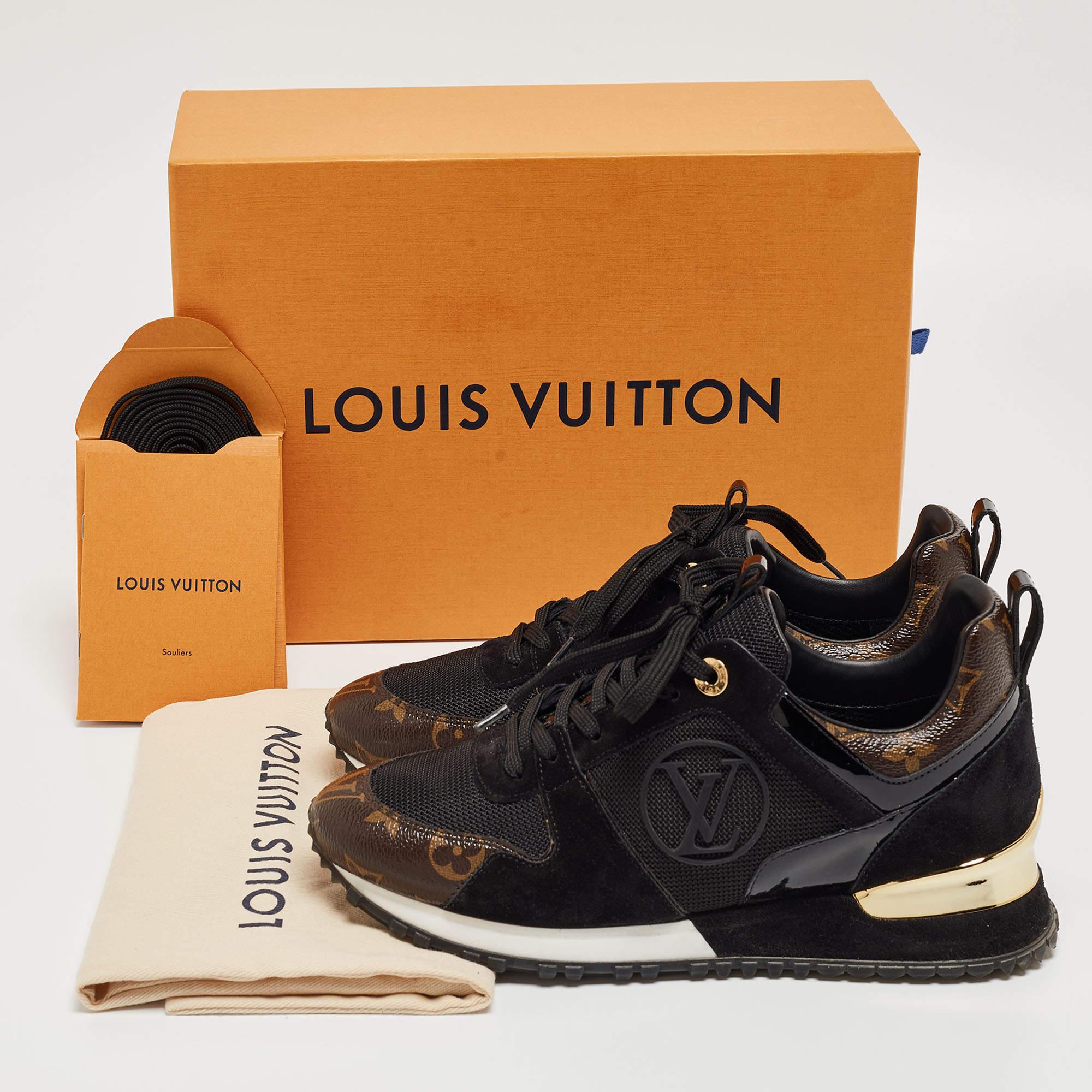Louis Vuitton Black/Brown Mesh and Monogram Canvas Run Away Sneakers Size 36 For Sale 3