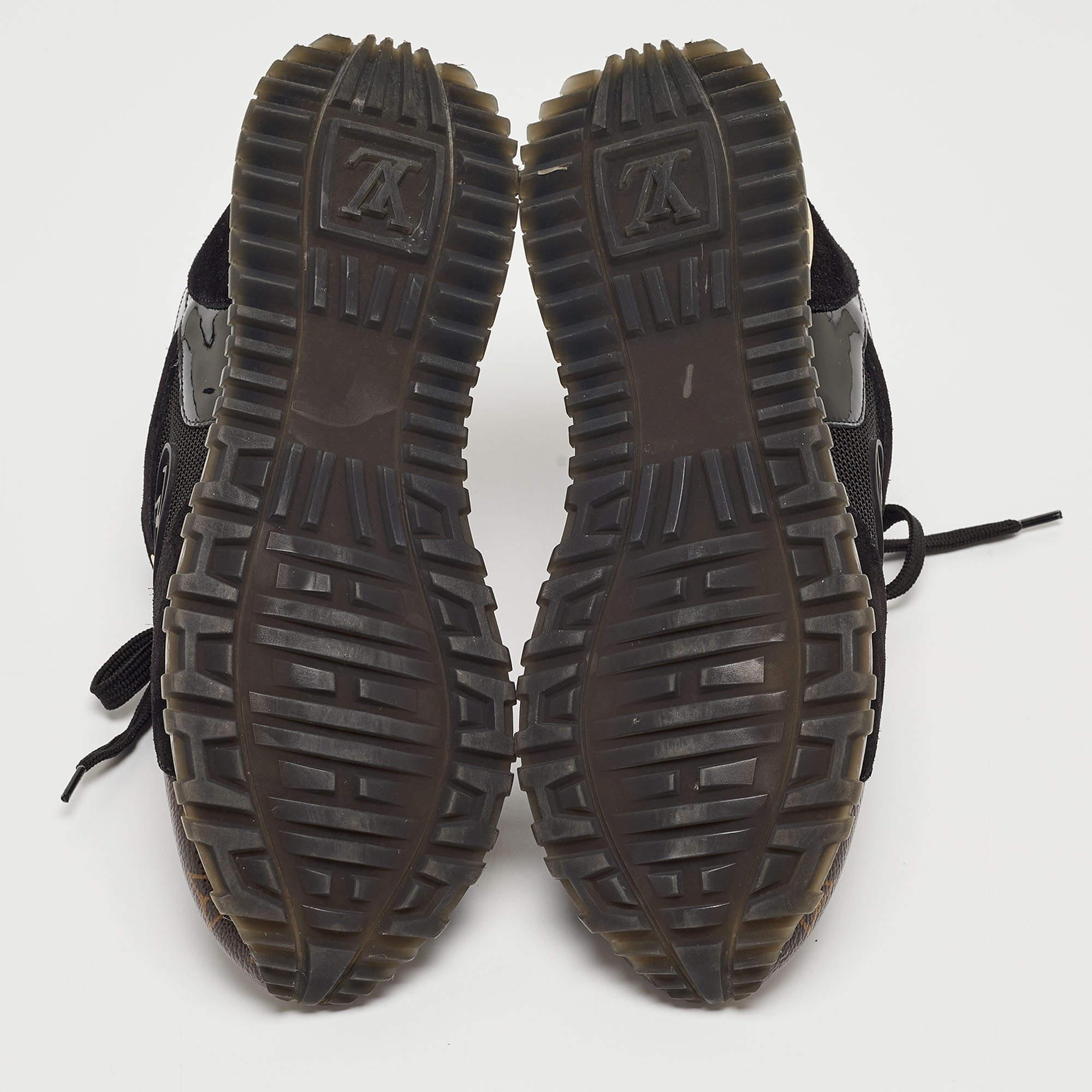 Louis Vuitton Black/Brown Mesh and Monogram Canvas Run Away Sneakers Size 36 For Sale 4