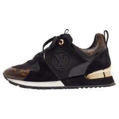 Louis Vuitton Black/Brown Mesh and Monogram Canvas Run Away Sneakers Size 36