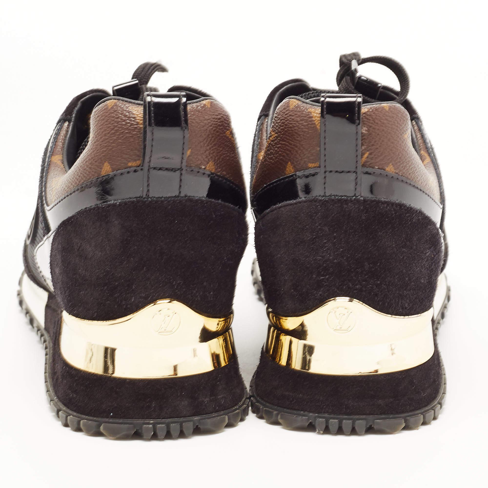 Louis Vuitton Black/Brown Mesh and Monogram Canvas Run Away Sneakers Size 38 1