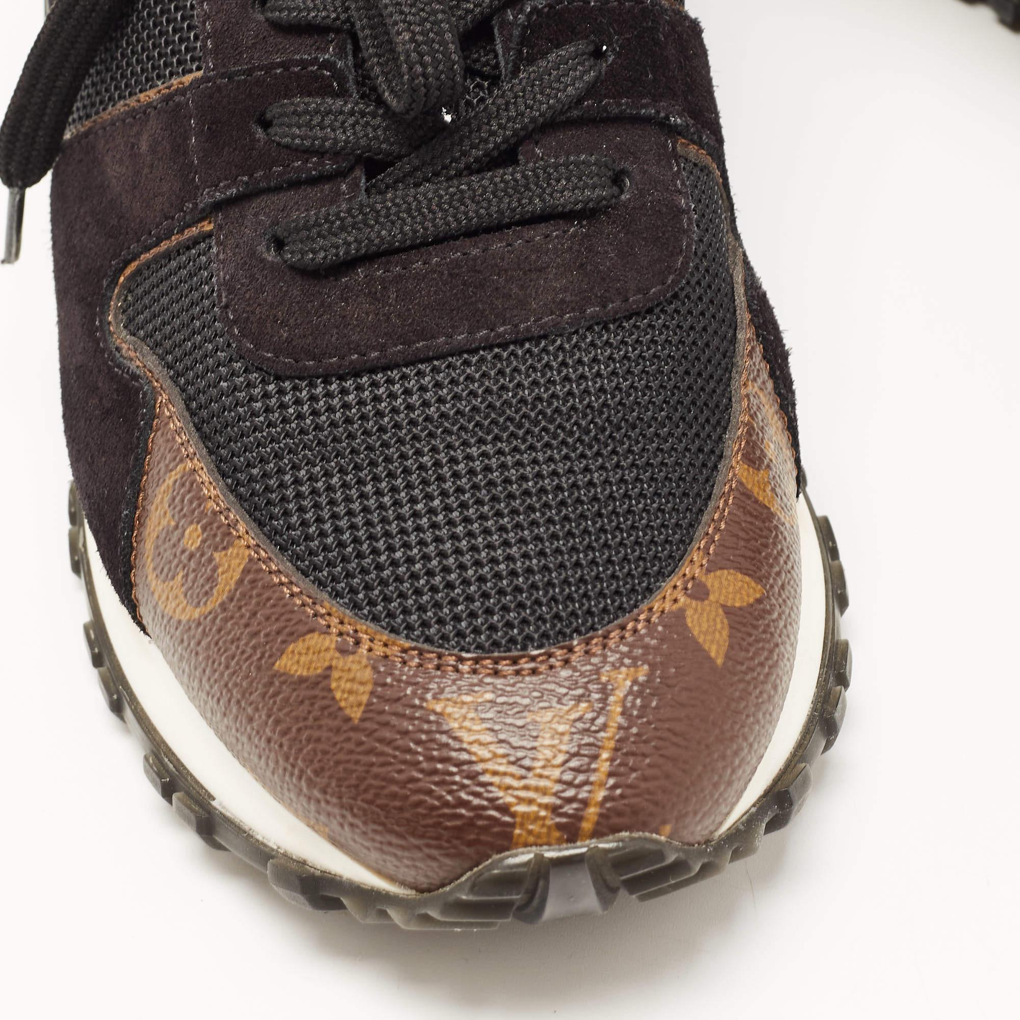 Louis Vuitton Black/Brown Mesh and Monogram Canvas Run Away Sneakers Size 38 2