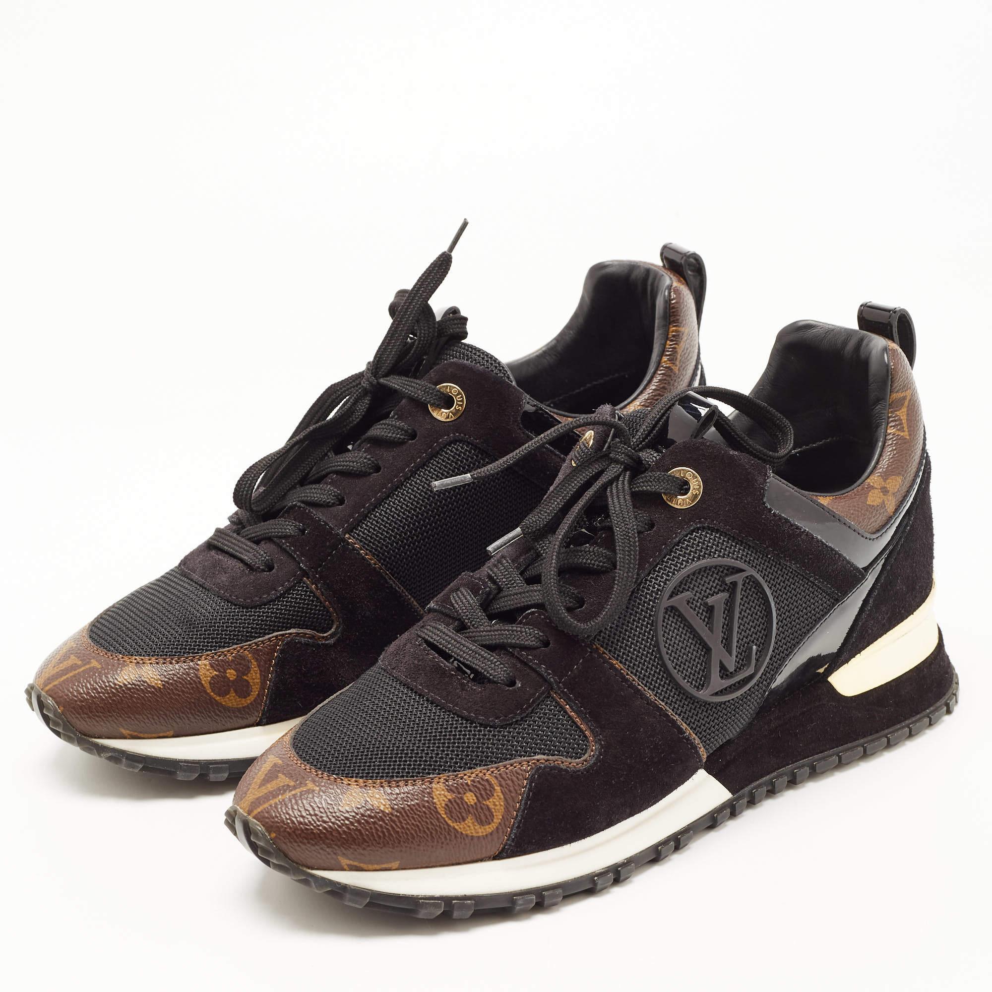 Louis Vuitton Black/Brown Mesh and Monogram Canvas Run Away Sneakers Size 38 4