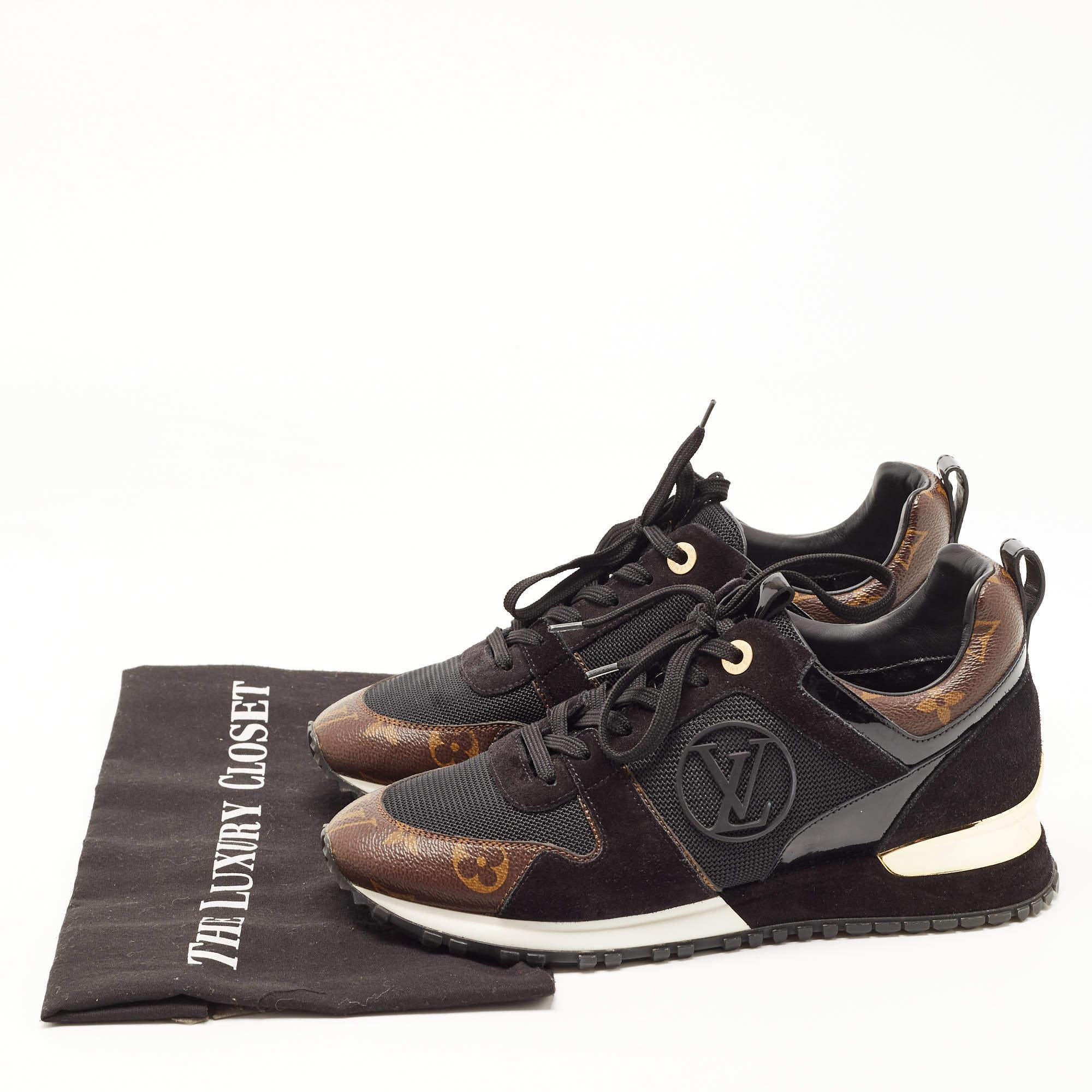 Louis Vuitton Black/Brown Mesh and Monogram Canvas Run Away Sneakers Size 38 5