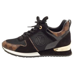Louis Vuitton Black/Brown Mesh and Monogram Canvas Run Away Sneakers Size 39.5