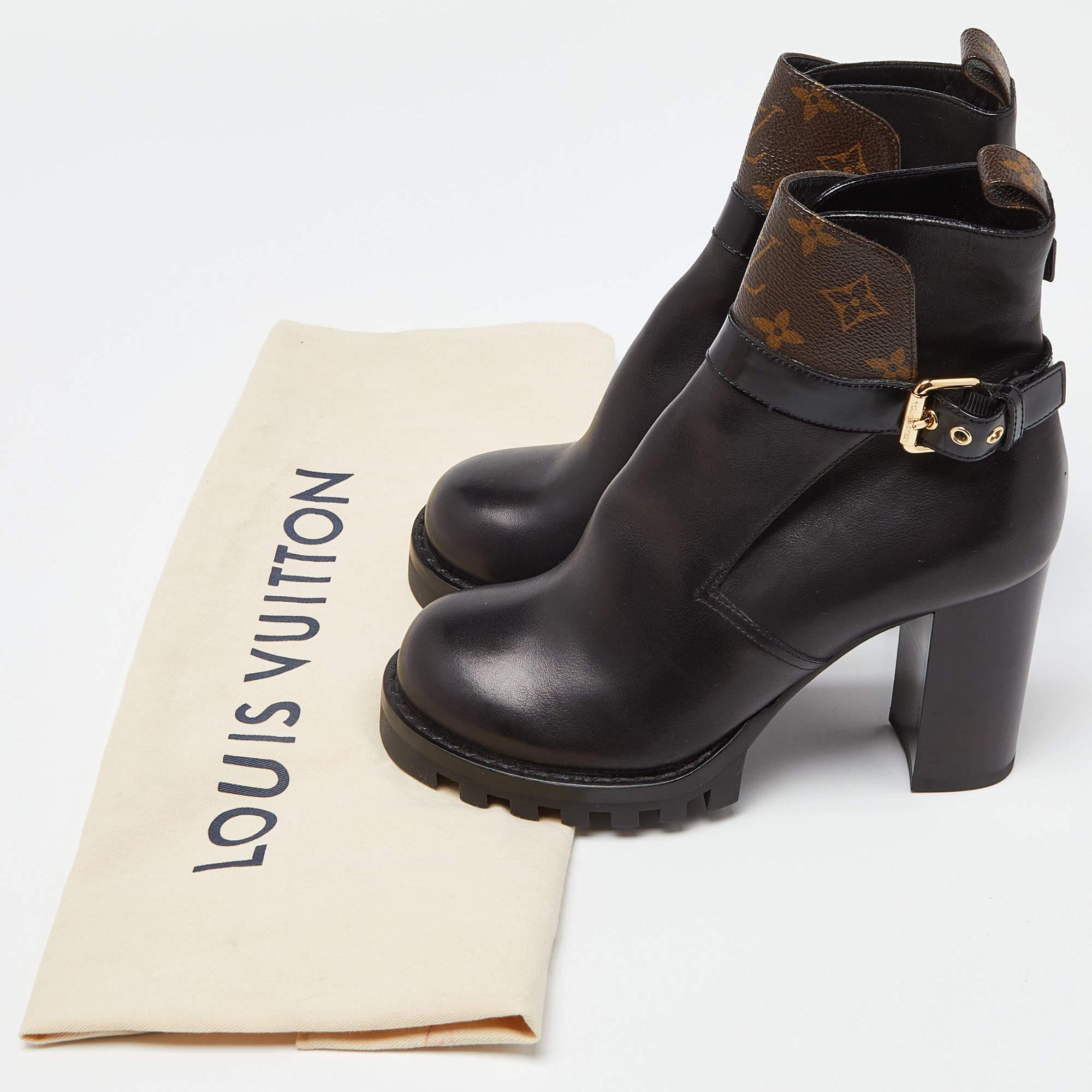 Louis Vuitton Black/Brown Monogram Canvas and Leather Ankle Length Boots Size 39 For Sale 5