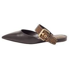 Louis Vuitton Black/Brown Monogram Canvas and Leather Buckle Mules Size 38