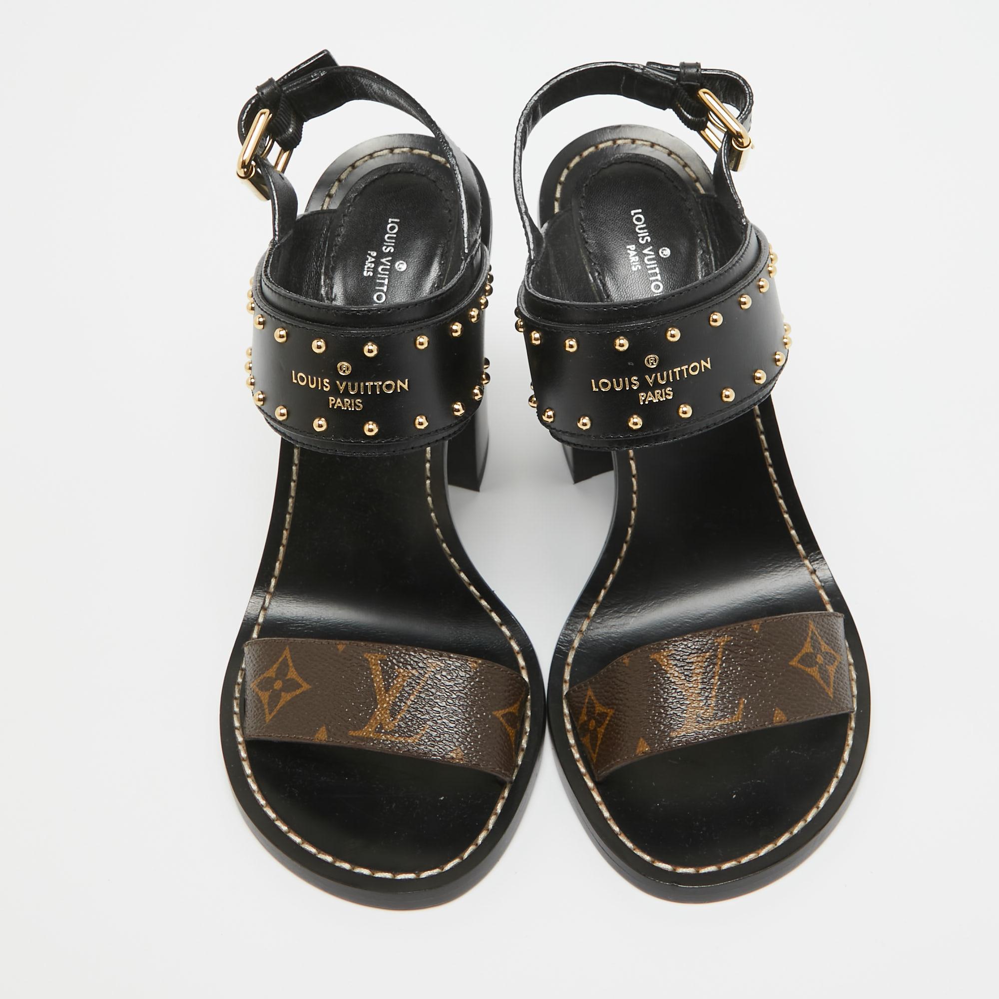 Louis Vuitton Black/Brown Monogram Canvas Nomad Ankle Strap Sandals Size 38.5 In Good Condition In Dubai, Al Qouz 2