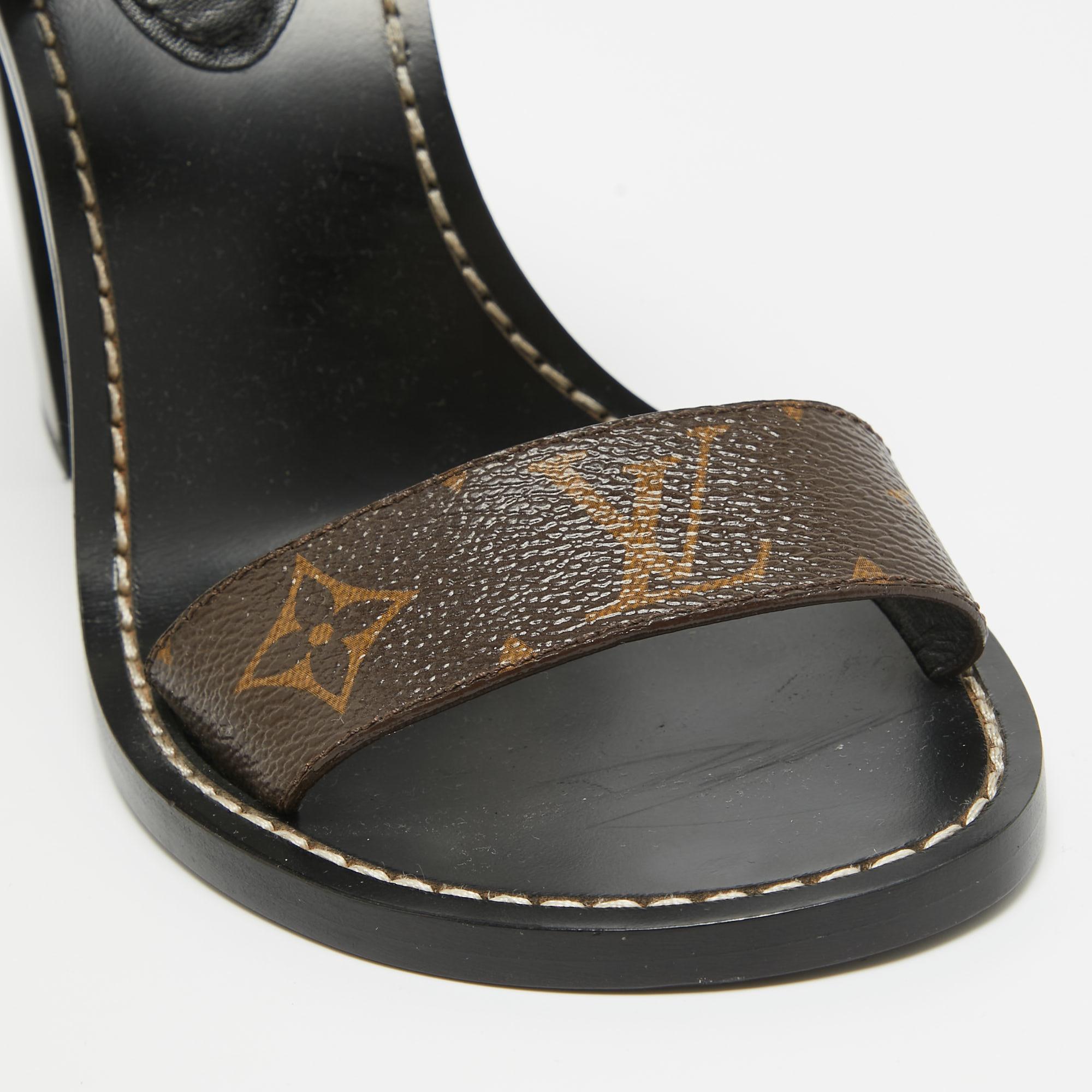 Louis Vuitton Black/Brown Monogram Canvas Nomad Ankle Strap Sandals Size 38.5 3