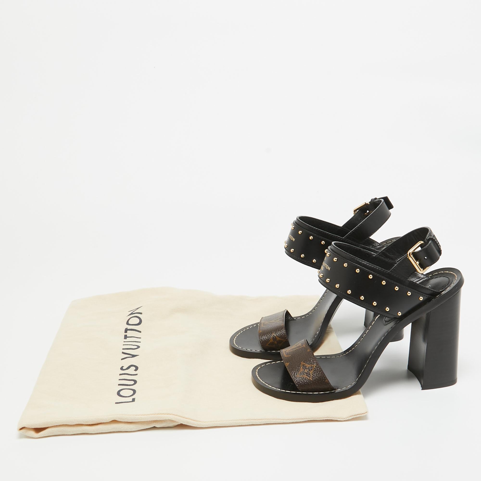 Louis Vuitton Black/Brown Monogram Canvas Nomad Ankle Strap Sandals Size 38.5 5