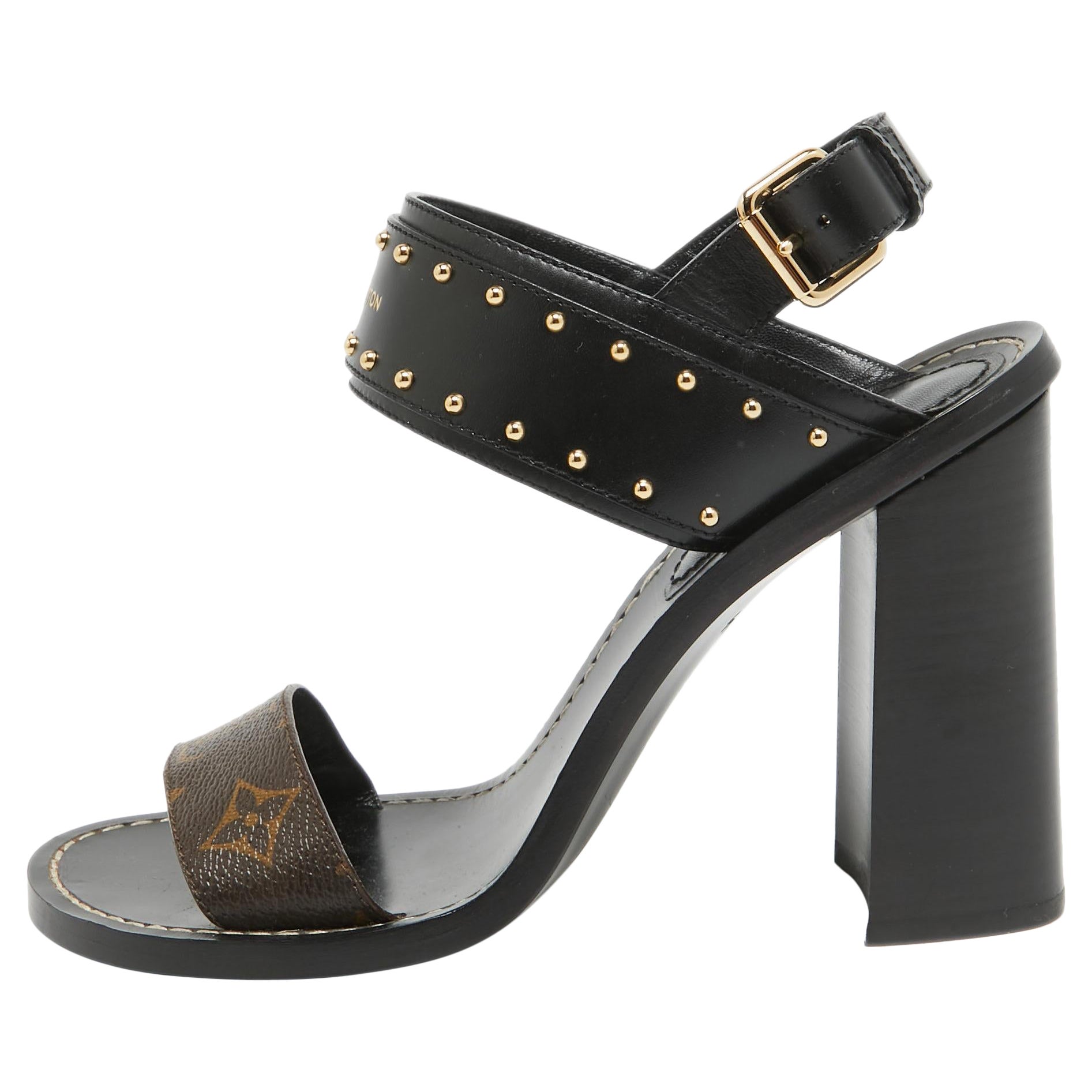 Louis Vuitton Black/Brown Monogram Canvas Nomad Ankle Strap Sandals Size 38.5
