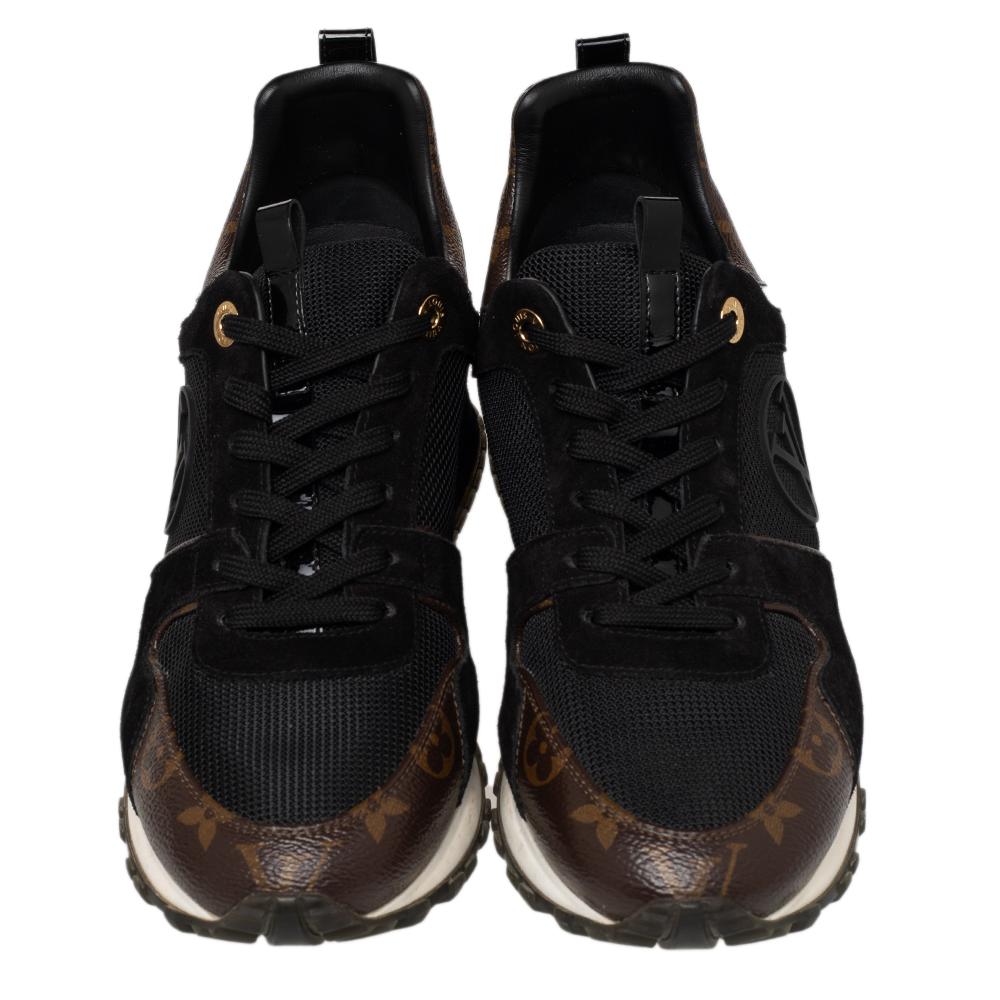 Made to provide comfort, these Run Away sneakers by Louis Vuitton are trendy and stylish. They've been crafted from quality materials and designed with lace-up vamps, perforated details, and the label on the metal inserts. Wear them with your casual