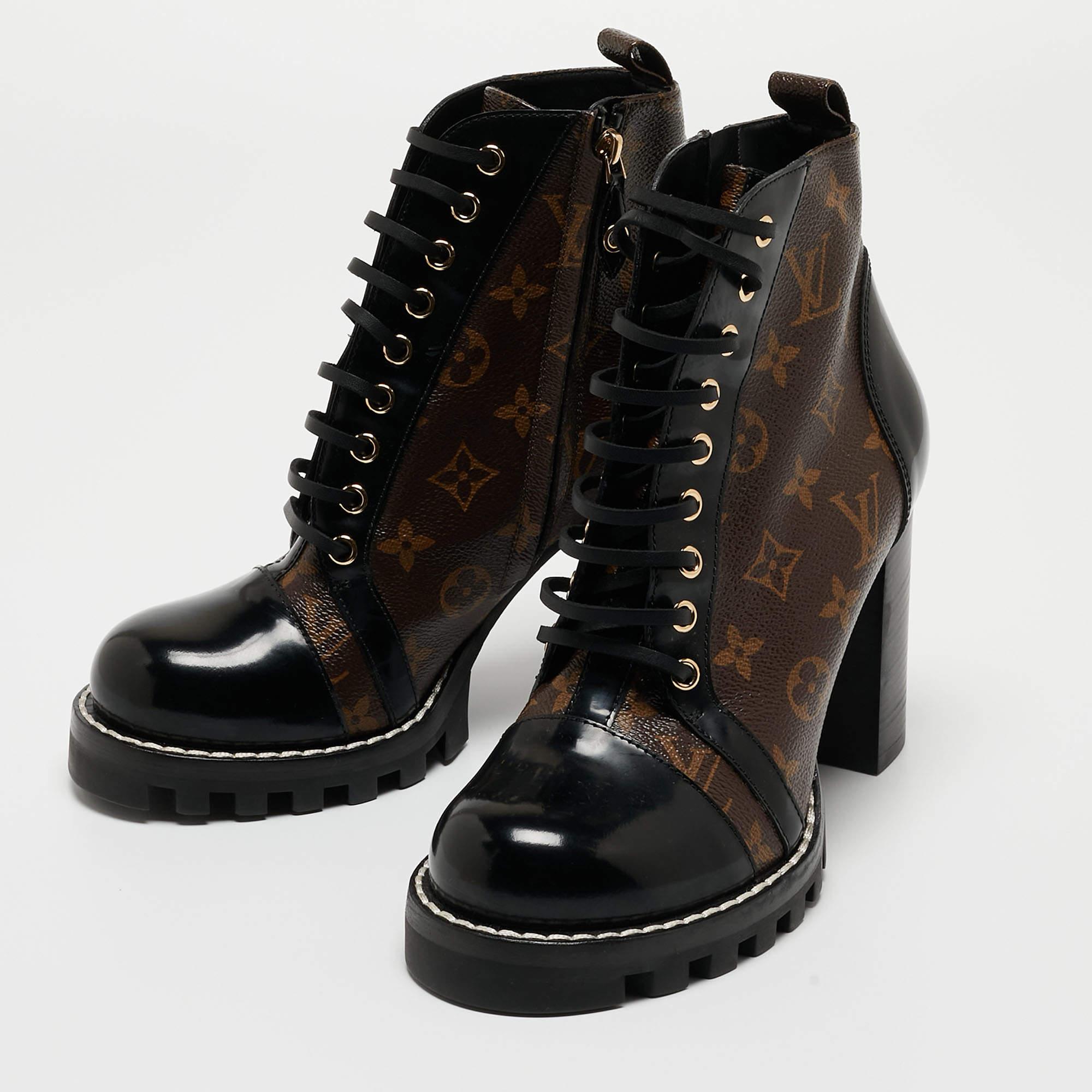 Women's Louis Vuitton Black/Brown Patent Leather and Monogram Canvas Star Trail Boots Si