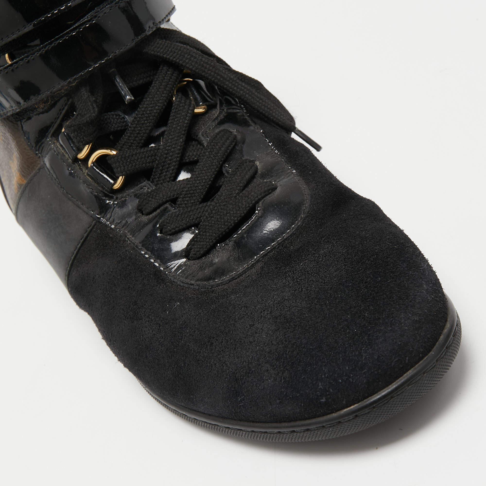 Louis Vuitton Black/Brown Patent Monogram Canvas Move Up Sneakers Size 38 2