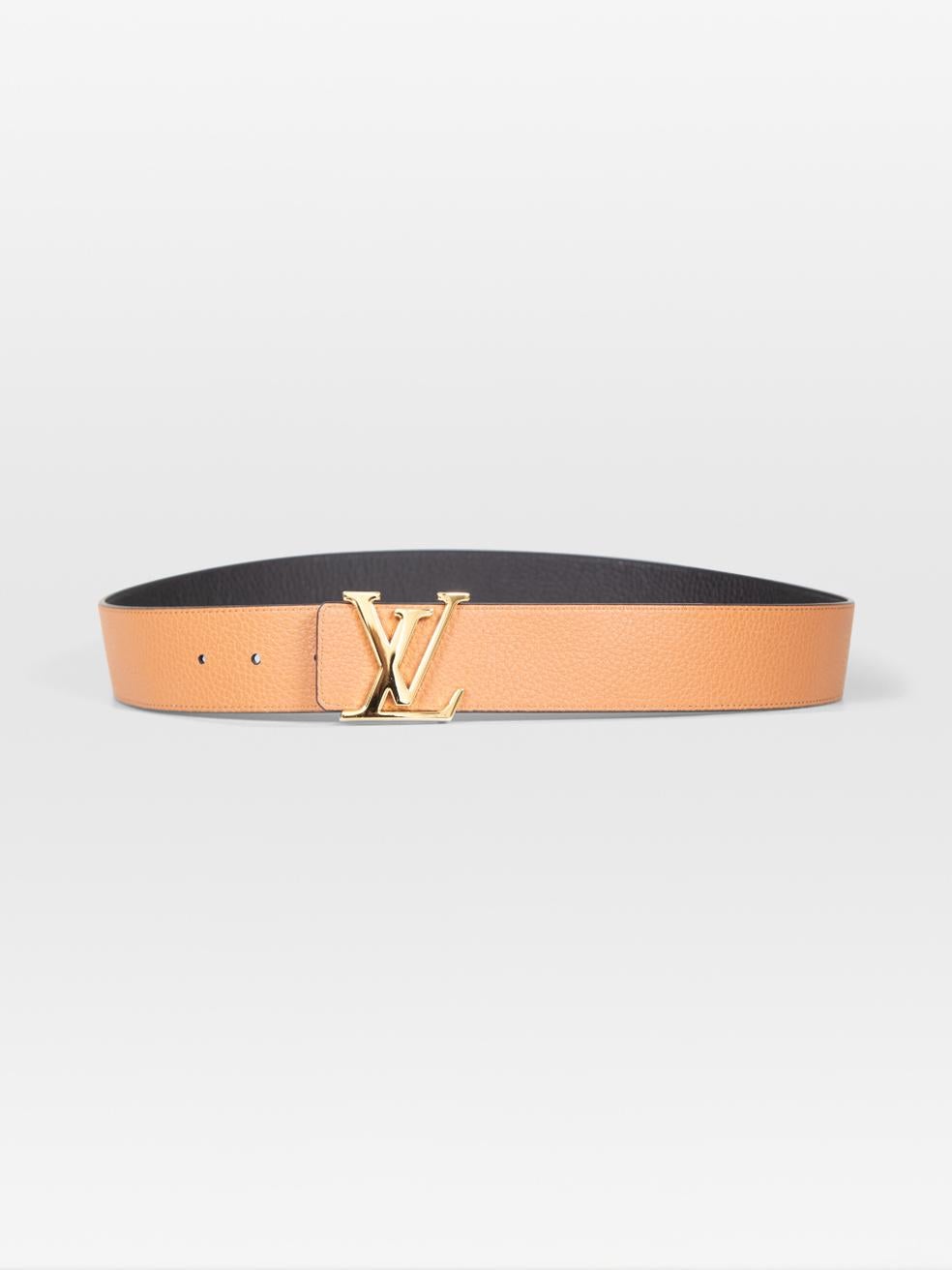 Women's Louis Vuitton Black & Brown Reversible Gold LV Belt For Sale