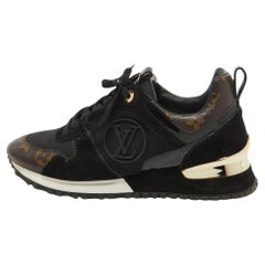 Louis Vuitton Black/Brown Suede and Monogram Canvas Run Away Sneakers Size 36