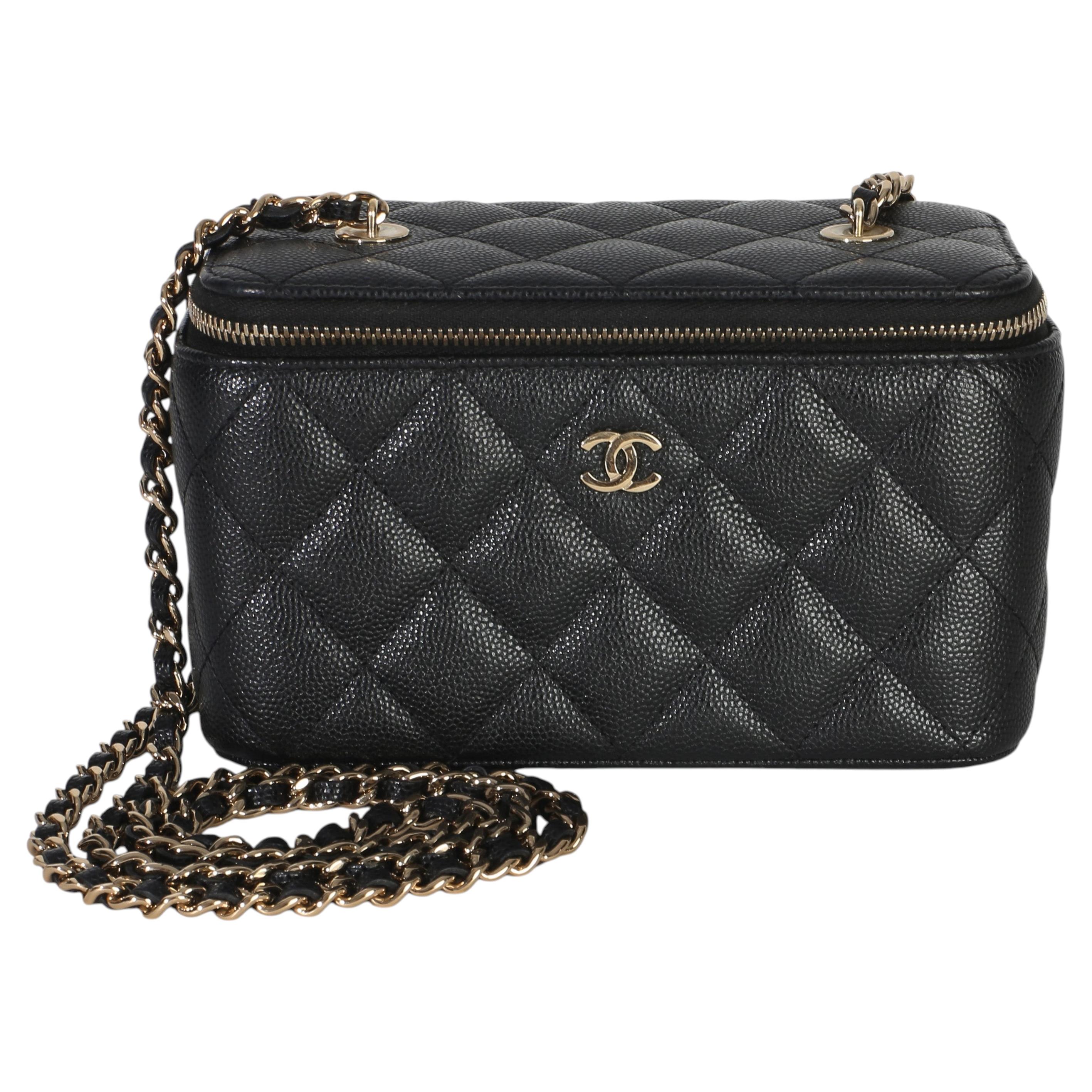 Chanel Black Quilted Caviar Small Vanity Case With Chain