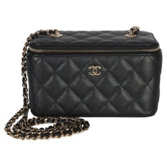 Chanel Black Quilted Caviar Small Vanity Case With Chain