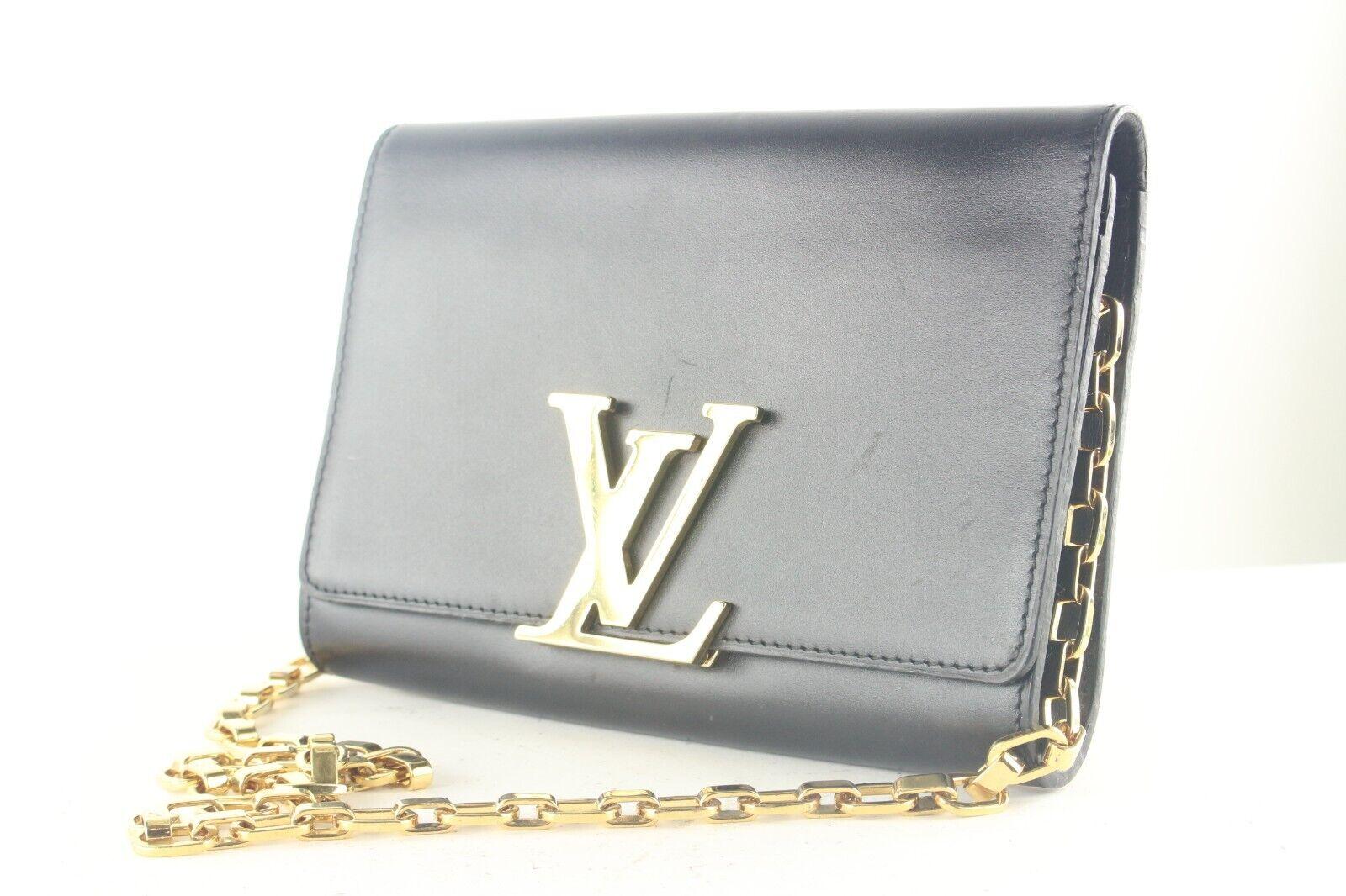 Women's Louis Vuitton Black Calfskin Chain Louise MM Crossbody 9LK919K For Sale