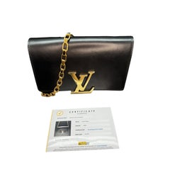 Louis Vuitton Black Calfskin Leather Chain Louise GM Bag